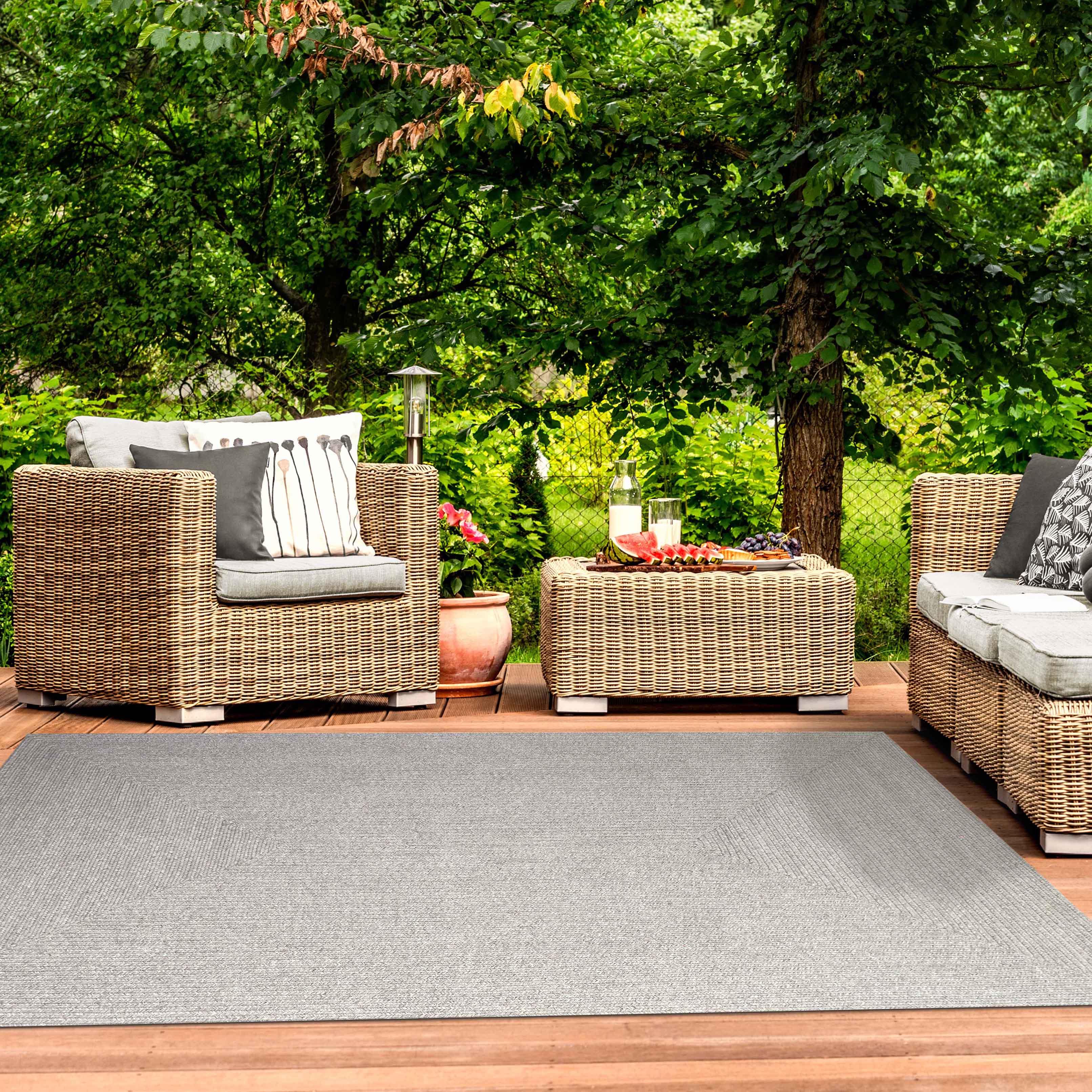 Bohemian Rectangle Indoor Outdoor Rugs - Solid Braided Jute Area Rug for Living Room, Bedroom, Patio & Deck - Non-Slip Eco-Friendly Home Decor