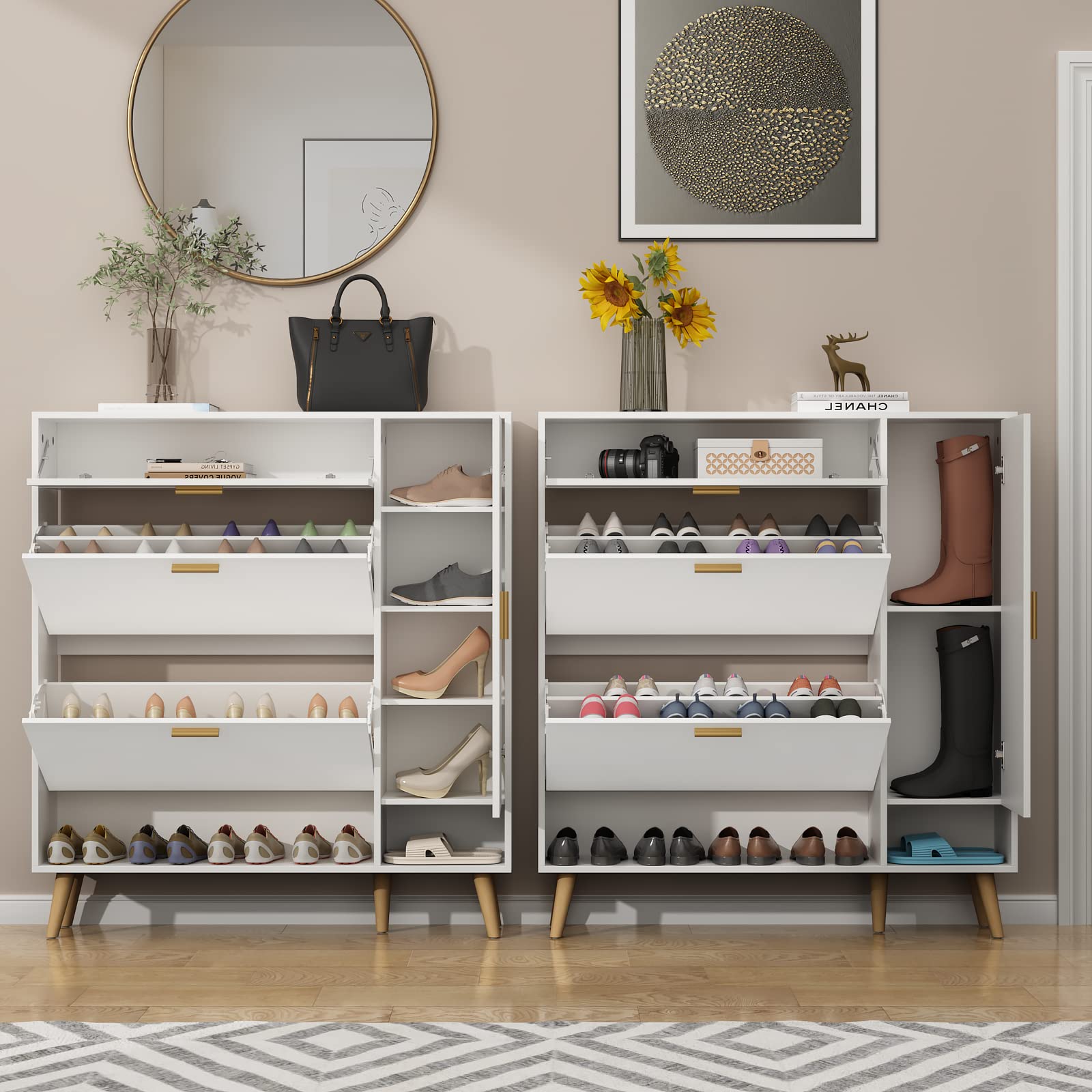 Shoe Rack Cabinet with 2 Flip Drawers - Narrow Entryway Storage for Shoes & Organizing