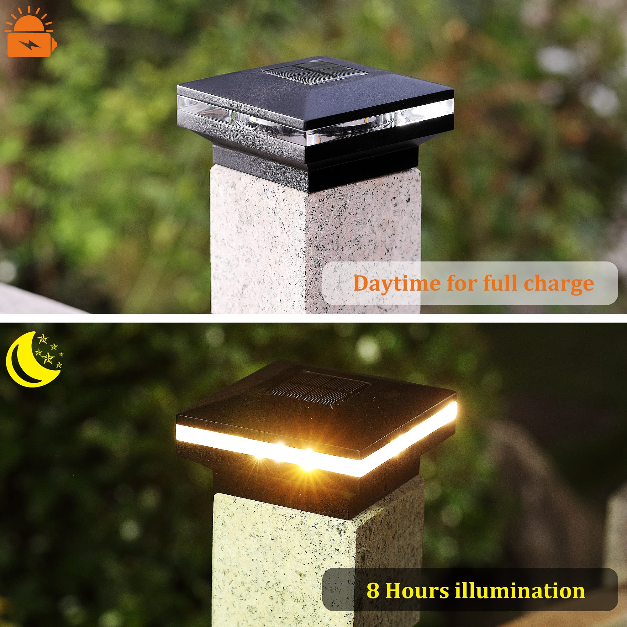 MAGGIFT 15 Lumen Solar Post Lights Outdoor - Warm White LED Fence & Deck Lighting for 4x4, 5x5, 6x6 Wooden Posts (8 Pack) - Perfect for Garden, Patio, Pathway & Backyard Illumination