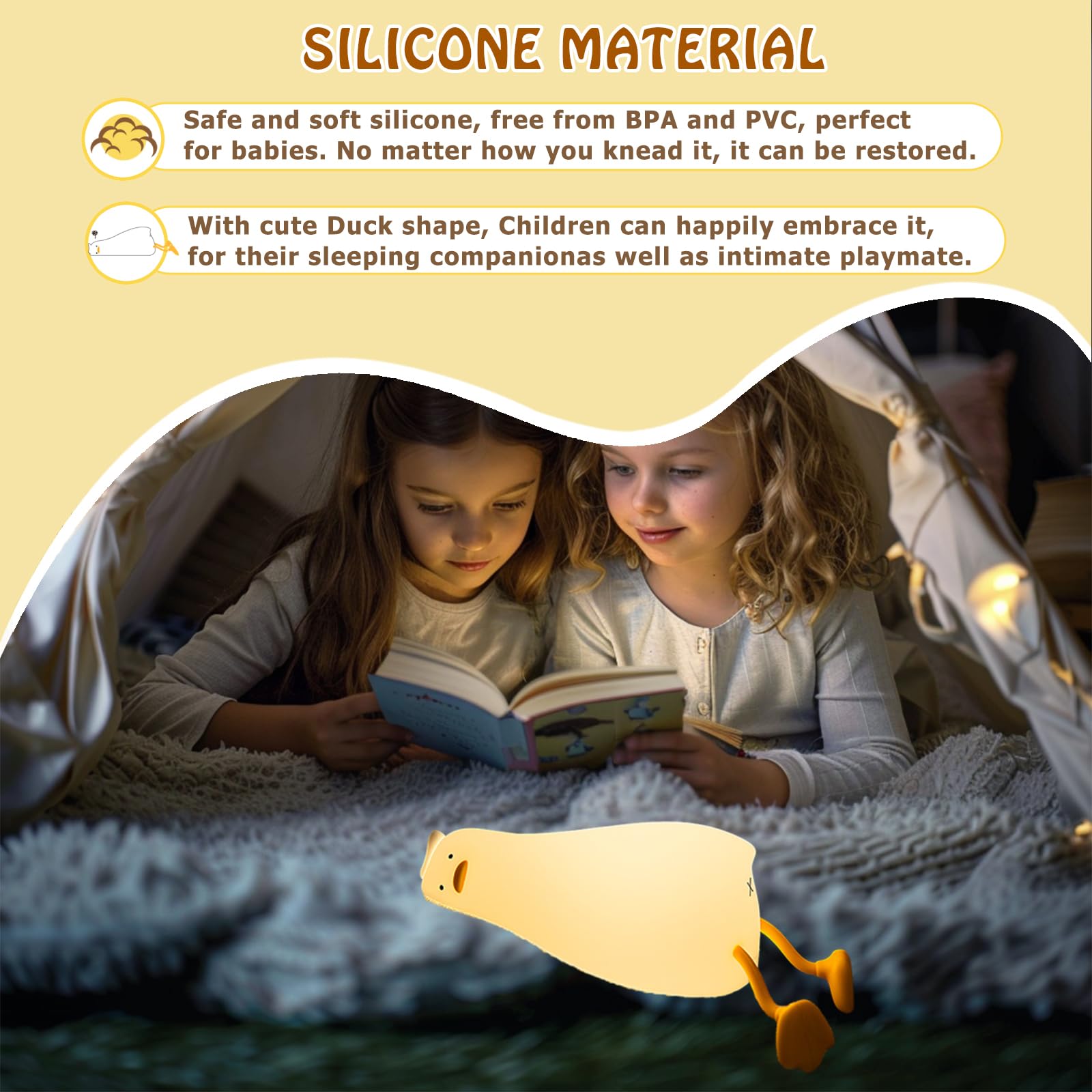 Cute Silicone LED Duck Night Light - 3-Level Dimmable Rechargeable Nursery Lamp for Breastfeeding, Toddlers & Kids | Perfect for Bedtime, Baby Rooms & Nursery Decor