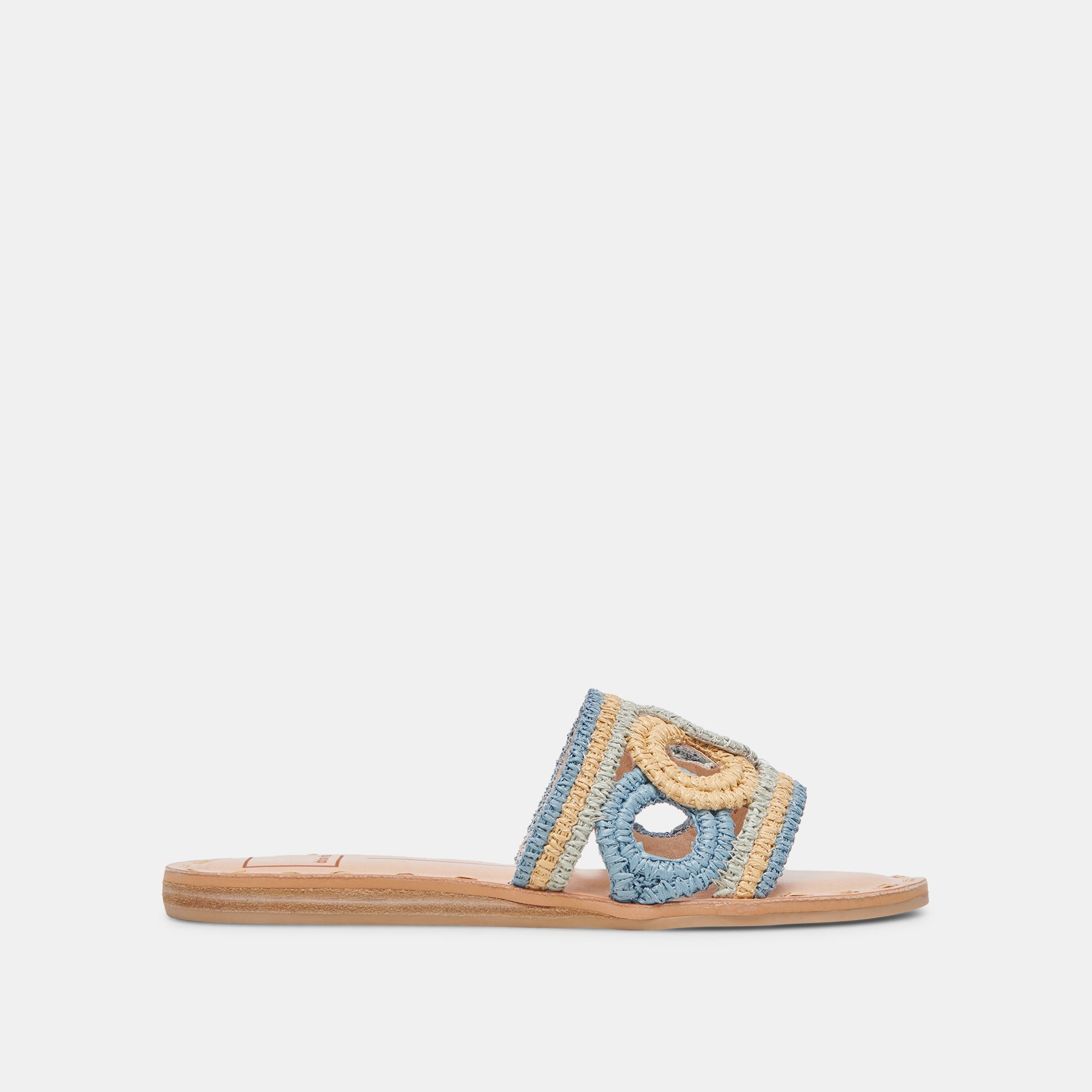 DANY Women's Blue Multi Raffia Sandals - Comfortable Summer Beach Slides for Outdoor Walking, Vacation, and Casual Wear