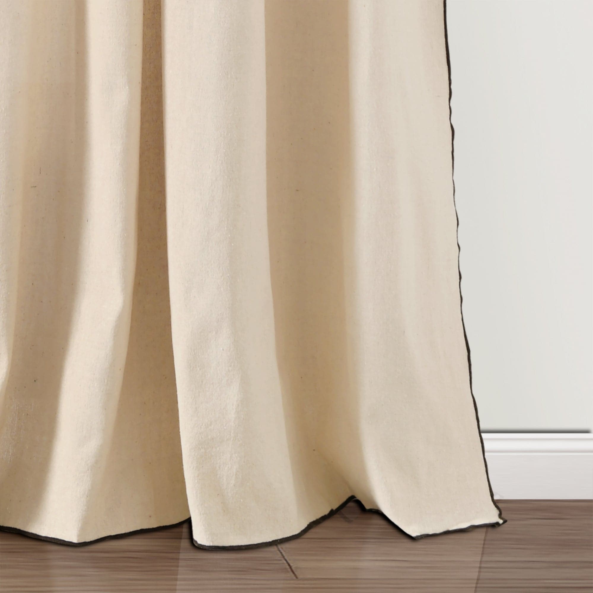 Modern Faux Linen Embroidered Edge Window Curtain Panel Set with Attached Valance - Elegant Home Decor for Living Room & Bedroom