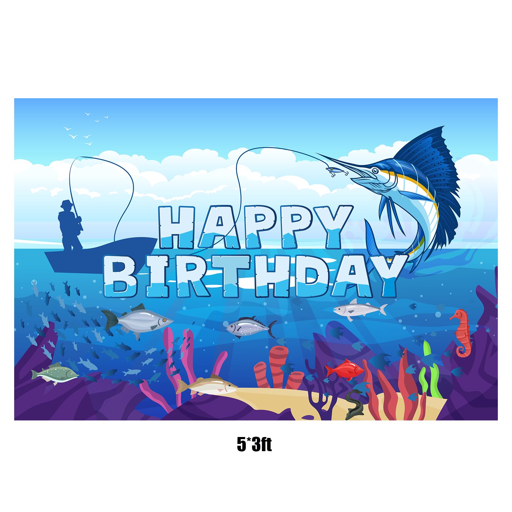 Gone Fishing Birthday Party Decorations Set - Fishing Theme Banner, Swirls, Cake Topper, Cupcake Toppers & Balloons - Perfect for Fishing Themed Birthday Parties, Baby Showers & Outdoor Events