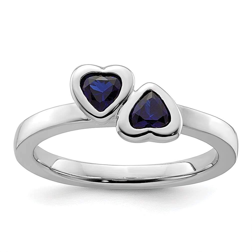 925 Sterling Silver Created Sapphire Double Heart Band Ring - September Birthstone Jewelry for Women | Stackable Love Stone Ring | Elegant Gift for Her | Perfect for Anniversaries, Valentine's Day & Special Occasions