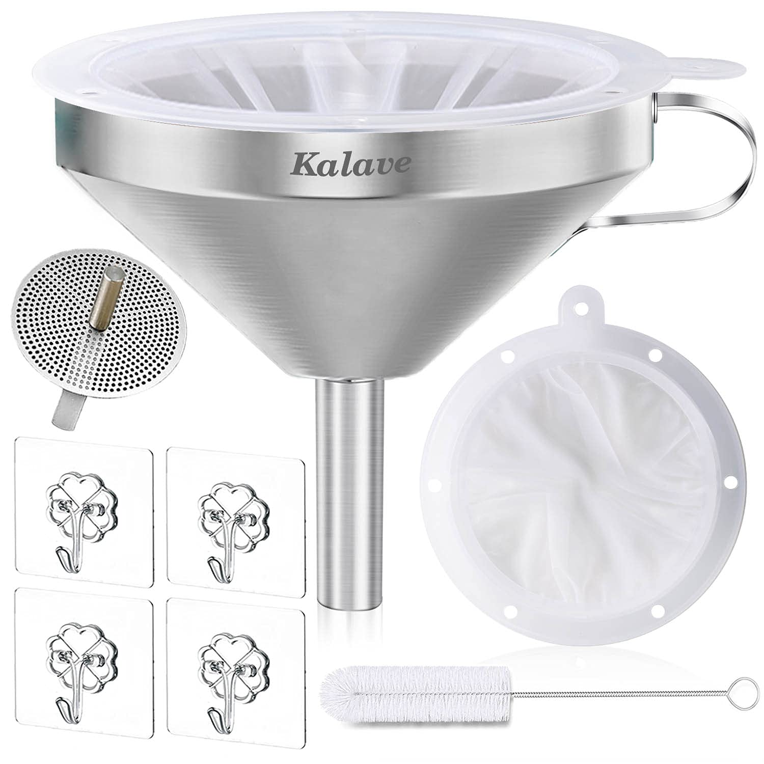 Premium 5 Inch Stainless Steel Kitchen Funnel with 200 Mesh Filter - Food Grade Metal Funnel for Bottles, Oils, Juice, Wine, Coffee & Milk - Ideal for Home Brewing, Canning, Cooking & Bartending