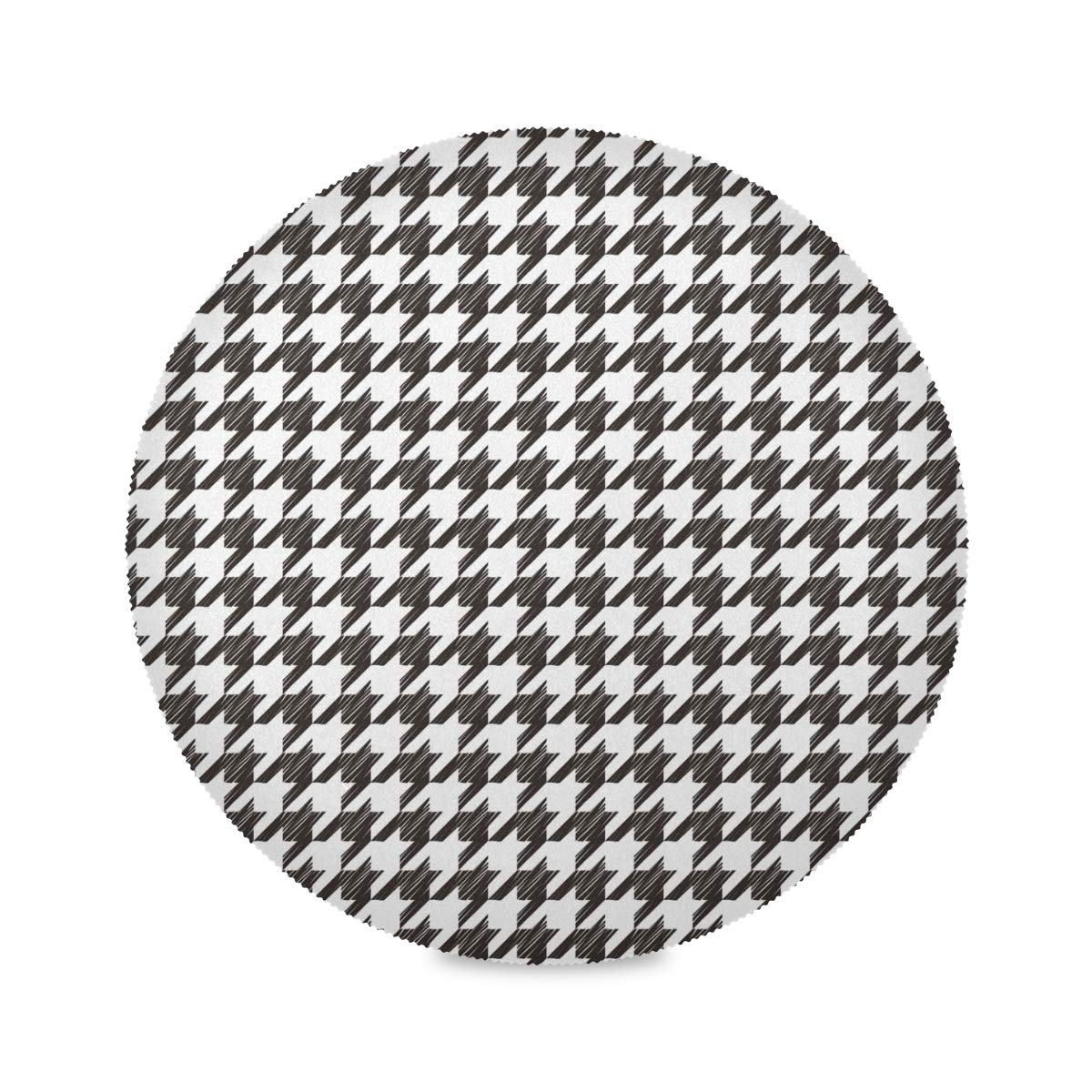 Nander Round Washable Placemats Set of 6 - Black Houndstooth Plaid Polyester Dining Table Mats for Kitchen, Dinner Party & Holiday Decor