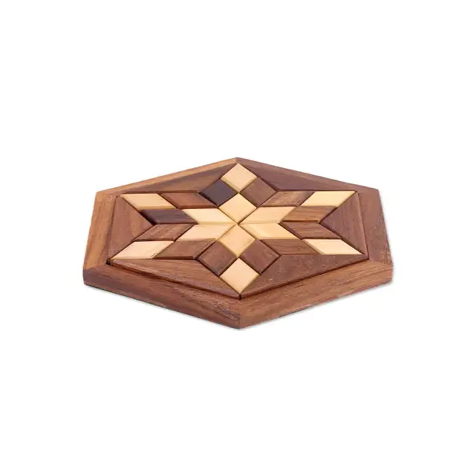 Zyntix 30-Piece Wooden Star Puzzle - Hexagonal Base 3D Jigsaw Puzzle for Adults & Kids | Brain Teaser Gift for Men, Women, Children | Home Decor, Office Stress Relief, Family Game Night Activity