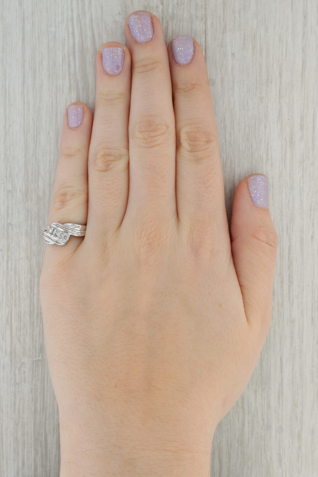 0.47ctw Diamond Bypass Ring in 10k White Gold, Size 6.25 - Elegant Wedding Band, Anniversary Gift for Her, Perfect for Engagement & Special Occasions