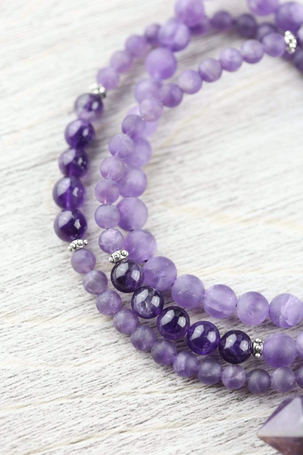 Natural Amethyst Hexagonal Gemstone Mala Beads - 108 Healing Meditation Prayer Necklace for Yoga, Chakra Balancing & Spiritual Protection