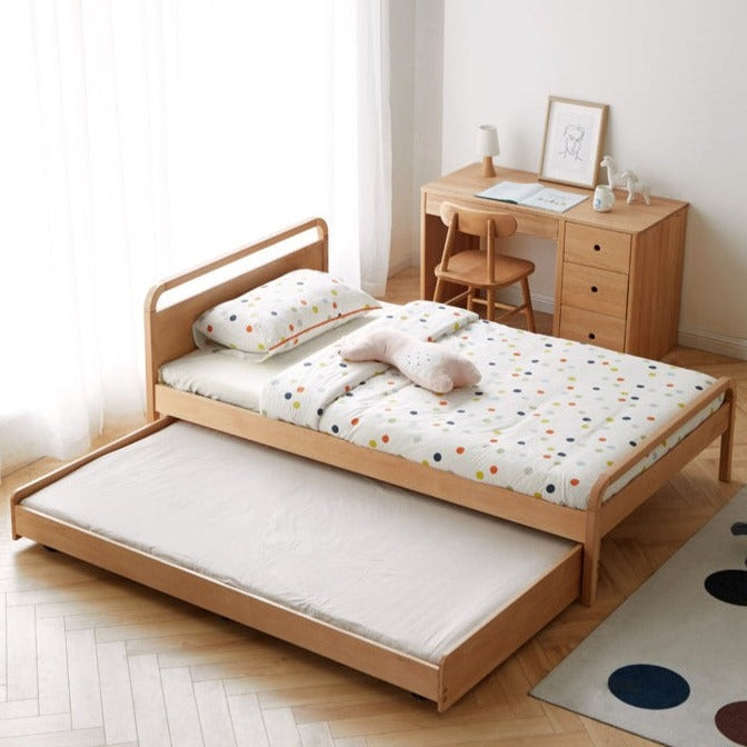 Solid Beech Wood Space-Saving Bunk Bed with Guardrails - Sturdy Twin Over Twin Loft Bed for Kids & Teens - Perfect for Small Bedrooms, Guest Rooms & Dormitories