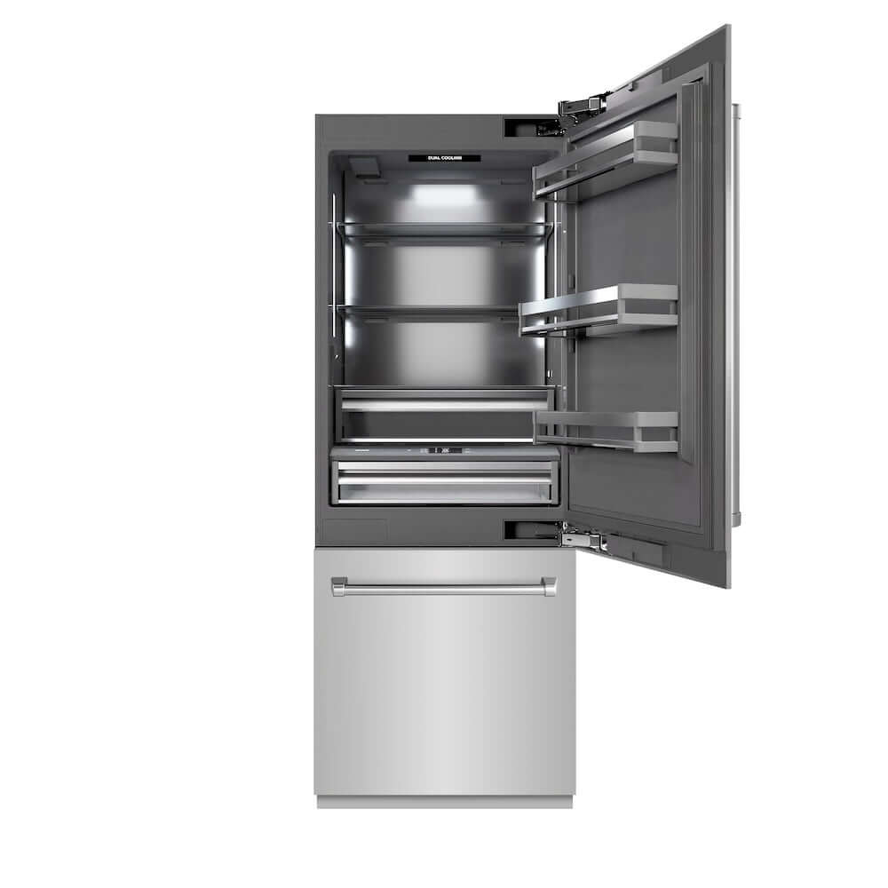 ZLINE 30-Inch Built-In Bottom Freezer Refrigerator - 16.1 cu.ft Capacity, Stainless Steel with Graphite Gray Interior, Water Dispenser & Ice Maker (GRBIV 304 30) - Perfect for Modern Kitchens, Open Concept Homes & Luxury Apartments