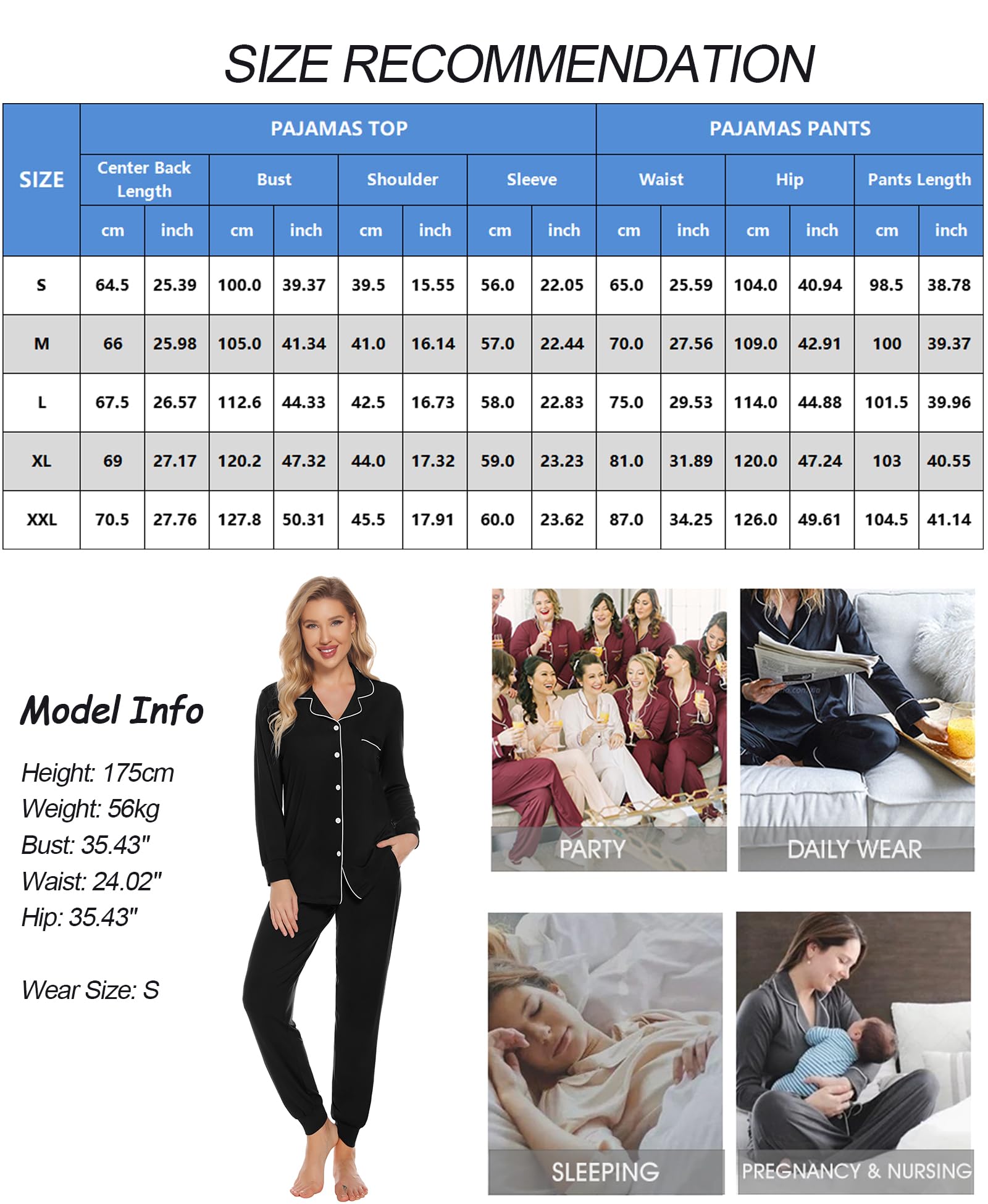 SWOMOG Women's Soft Long Sleeve Pajama Set with Pockets - Button Down Sleepwear & Jogger Pants for Cozy Nights, Lounge Wear, and Relaxing at Home