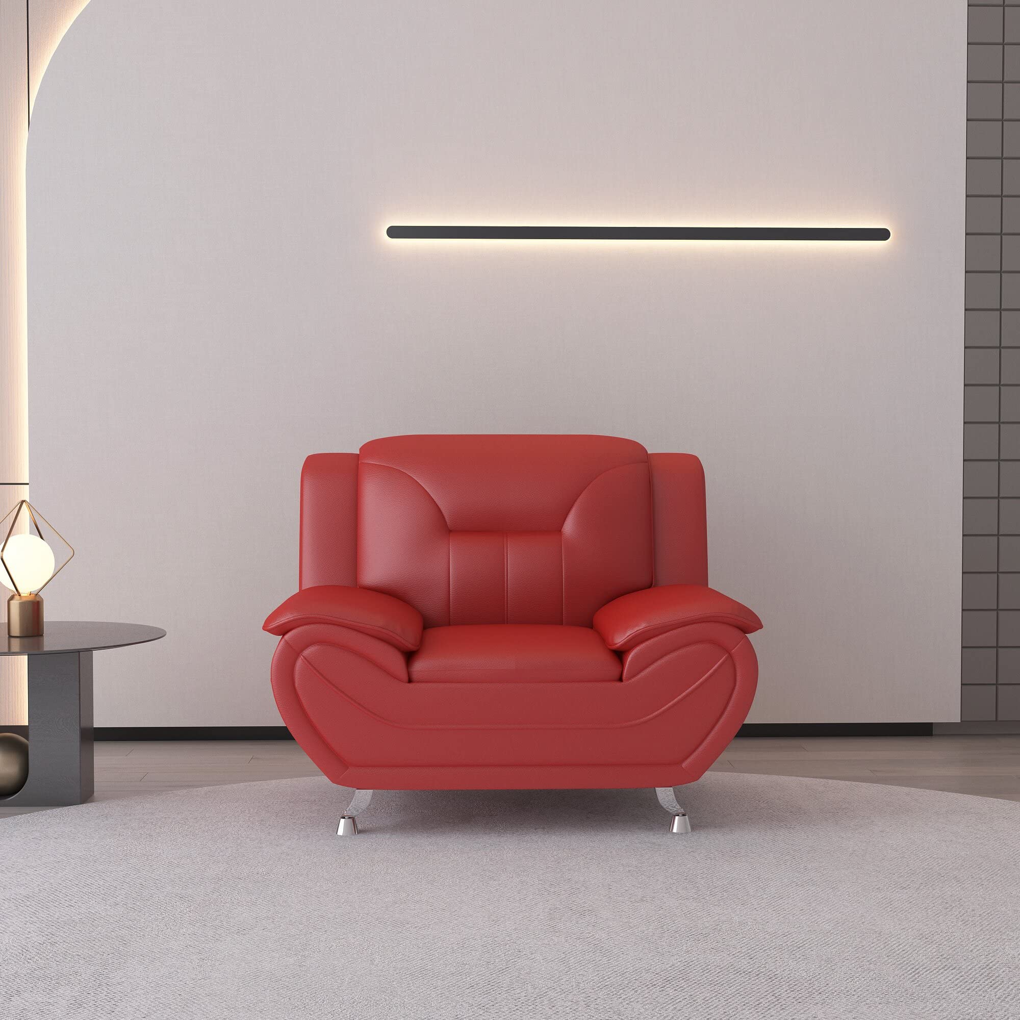 Michael Modern Faux Leather Upholstered Stainless Steel Legs Living Room Chair, Loveseat & Sofa Set in White Dove - Perfect for Contemporary Living Rooms, Offices and Lounge Areas