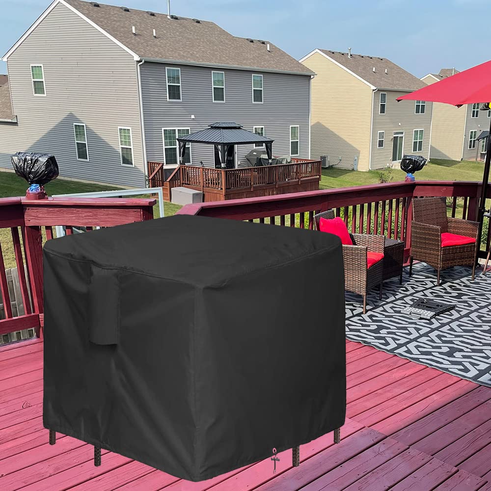 5-Piece Bar Height Patio Furniture Set - Waterproof 60-Inch Square High Top Bistro Table & Chairs with Winter Cover (Black) - Perfect for Outdoor Dining, Backyard Gatherings & All-Weather Protection