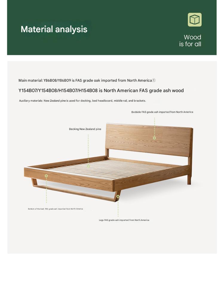 Solid Oak and Ash Wood Nordic Minimalist Floating Bed Frame - Perfect for Modern Bedroom, Guest Room, and Loft Decor