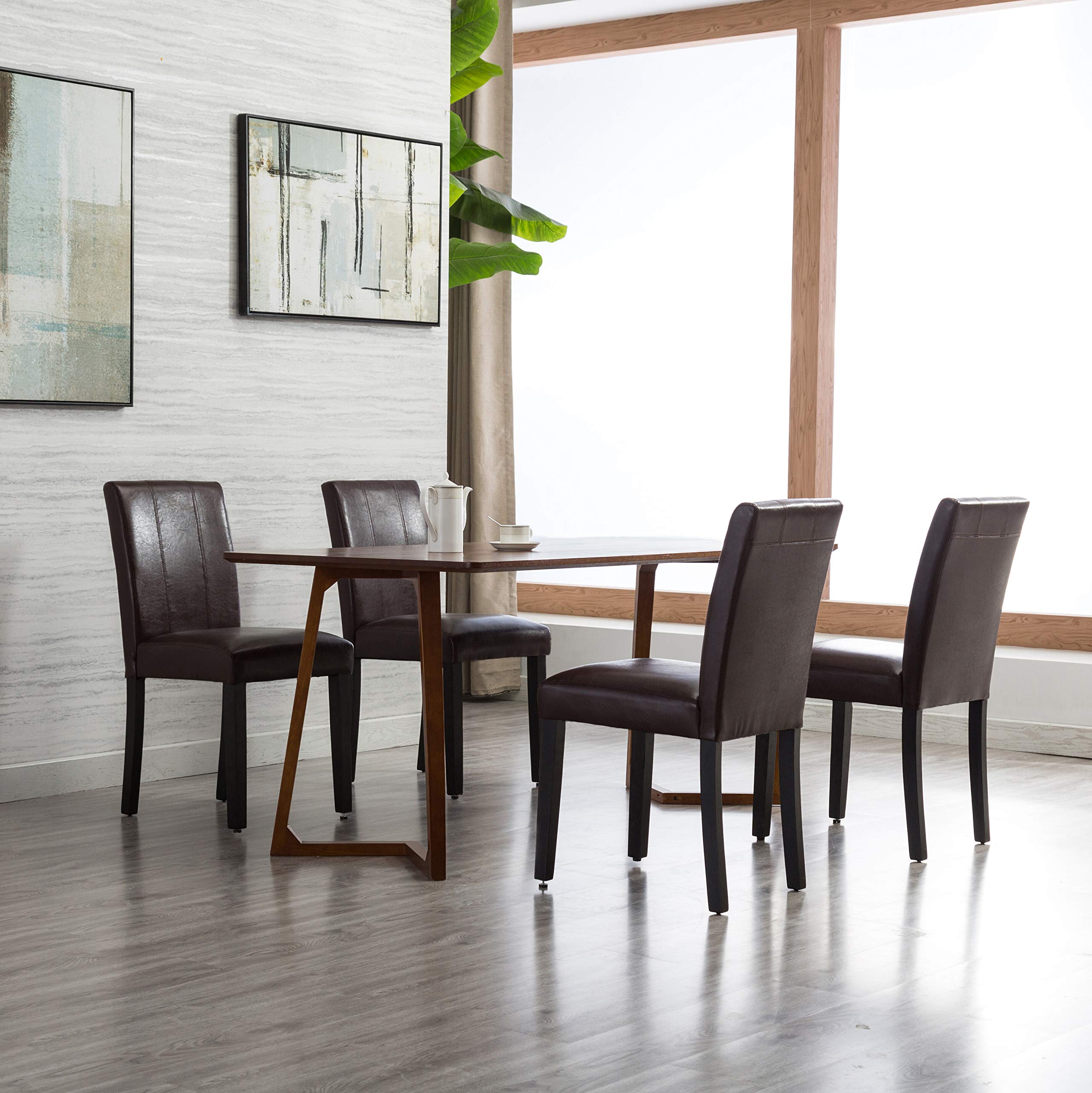 2 Pack Solid Wood Leatherette Parson Dining Chairs - Brown - Modern Kitchen & Dining Room Furniture Set for Home & Restaurant Use