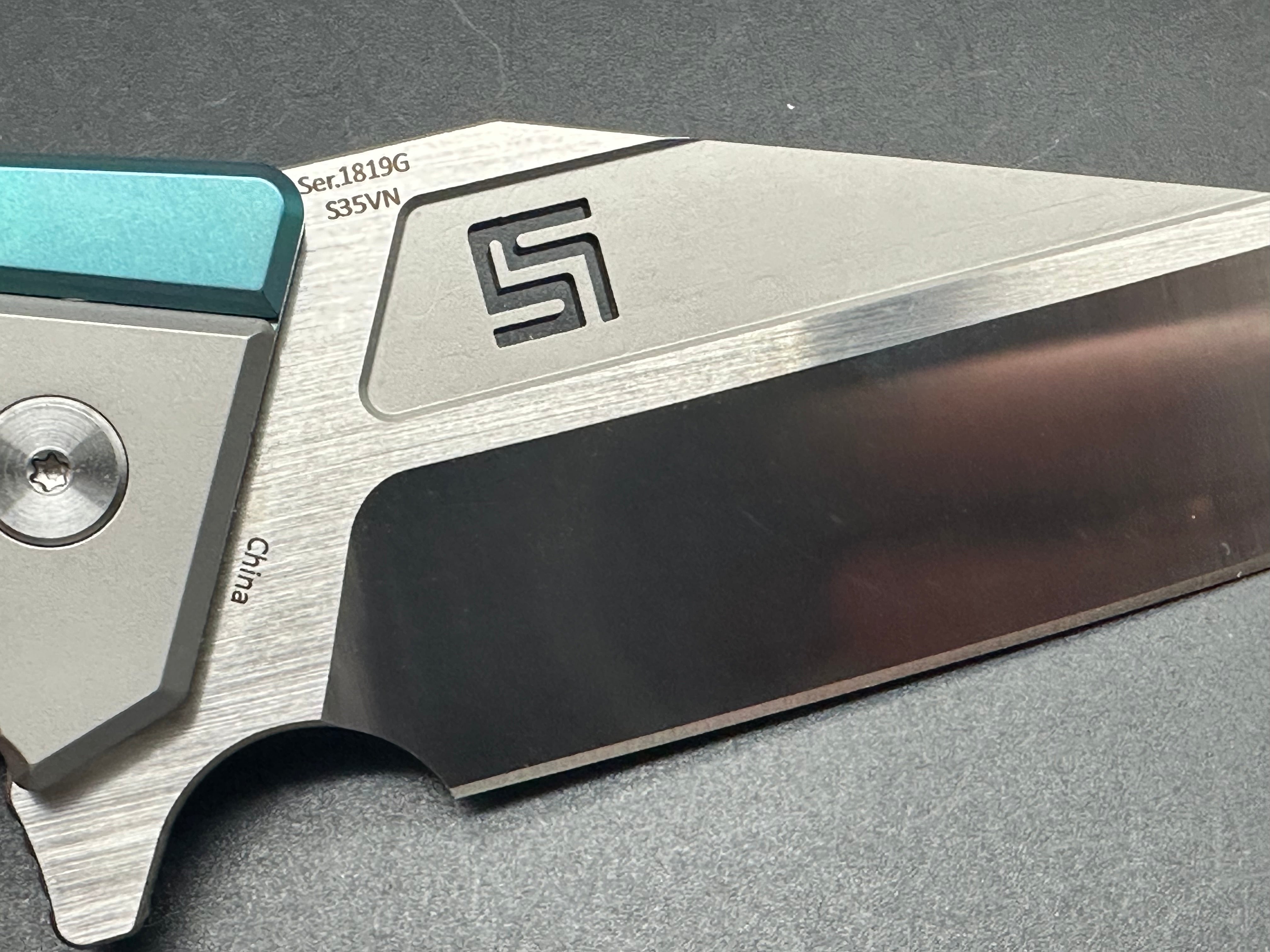 Artisan Cutlery Ravine S35VN Folding Knife - Wharncliffe Blade, Green/Gray Titanium Handles - EDC Pocket Knife for Camping, Hiking & Outdoor Adventures