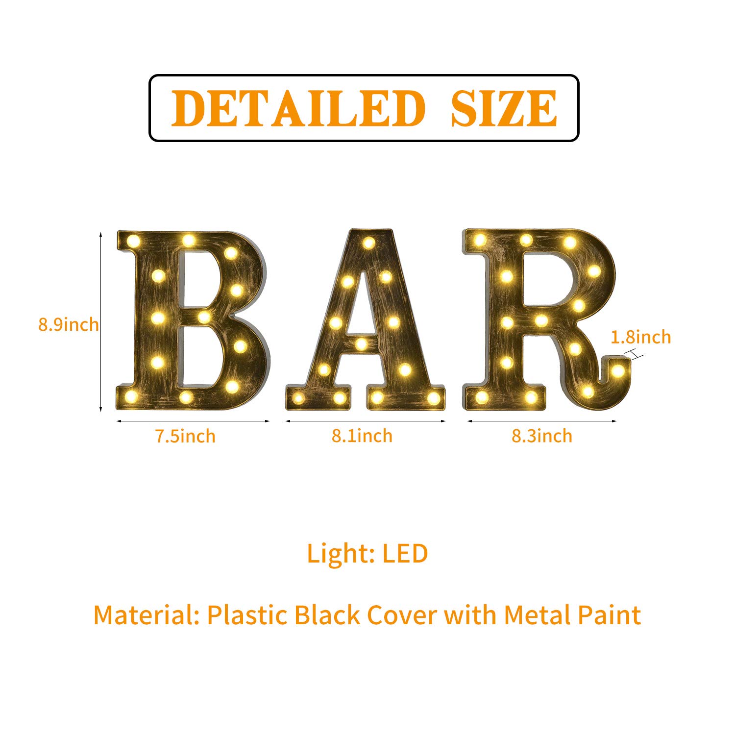 Rdutuok LED Marquee Letters Lights - Battery Powered BAR Signs with Remote Control, Industrial Style Letter Lamp for Home, Pub, Wedding & Party Decor - Perfect for Wall Decor, Backdrop Lighting & Nightclub Atmosphere
