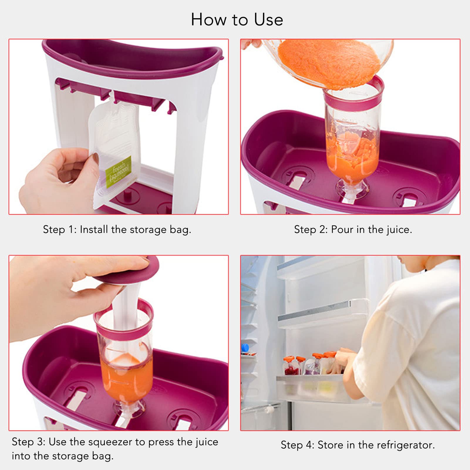 **Fresh Squeezed Squeeze Station with 10 Storage Bags - Baby Food Maker for Homemade Fruit Juice & Puree - Toddler Fruit Dispenser for Healthy Snacks - Perfect for On-the-Go Meals & Daycare Lunches**