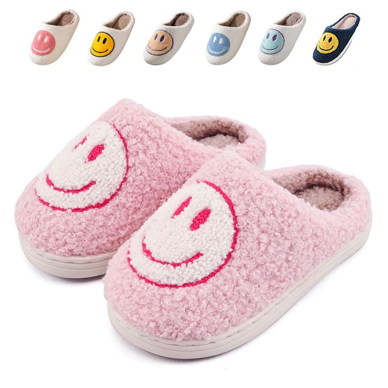 Cute Smile Slippers for Kids - Soft Plush Memory Foam House Shoes for Boys & Girls | Indoor/Outdoor Fuzzy Slippers for Home, School & Playtime