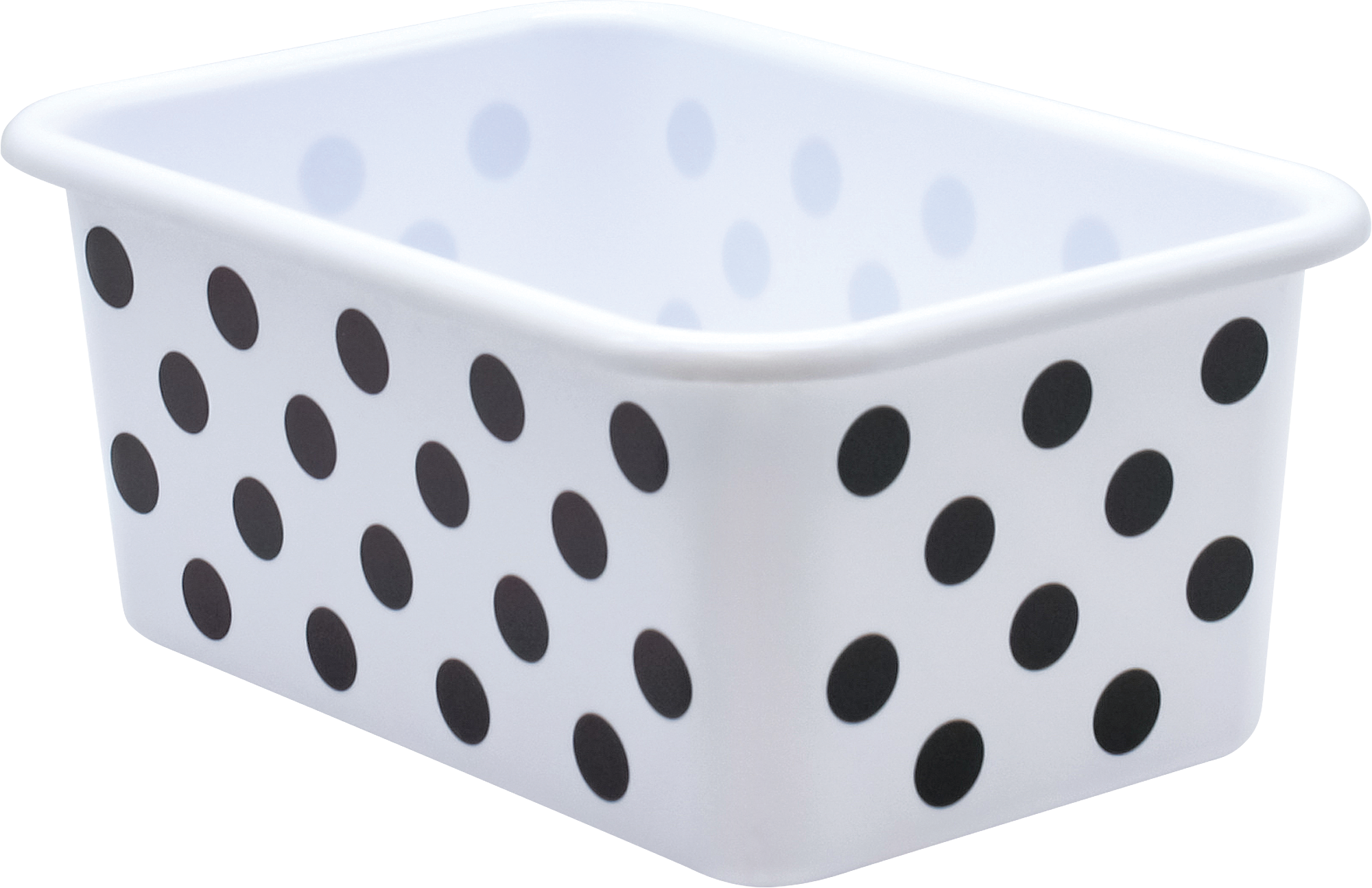 White Plastic Storage Bin with Black Polka Dots - Small Organizer for Home, Office, Kids Room & Craft Supplies Storage