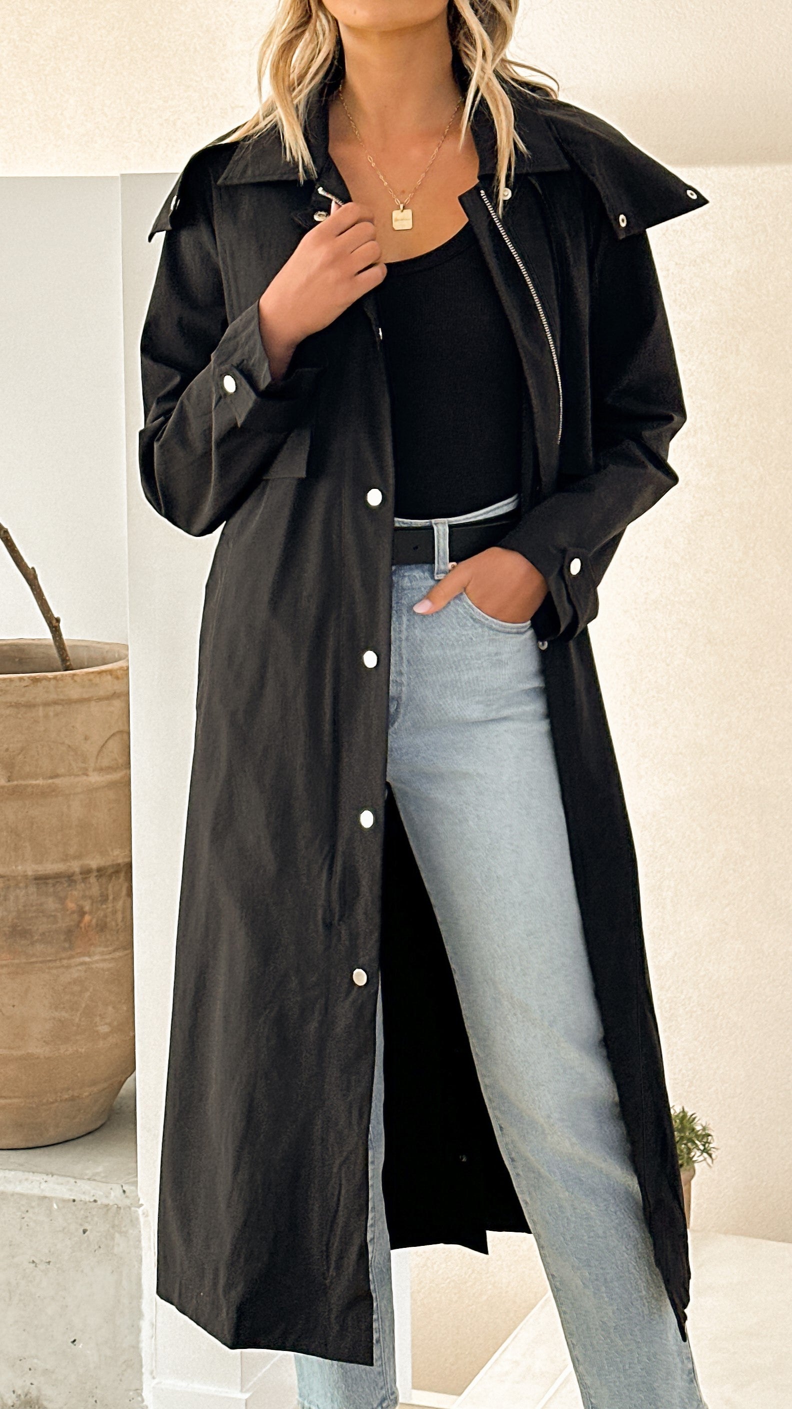 Hendrix Black Trench Coat for Women - Stylish Waterproof Outerwear for Fall & Winter | Perfect for Office, Travel & Casual Wear