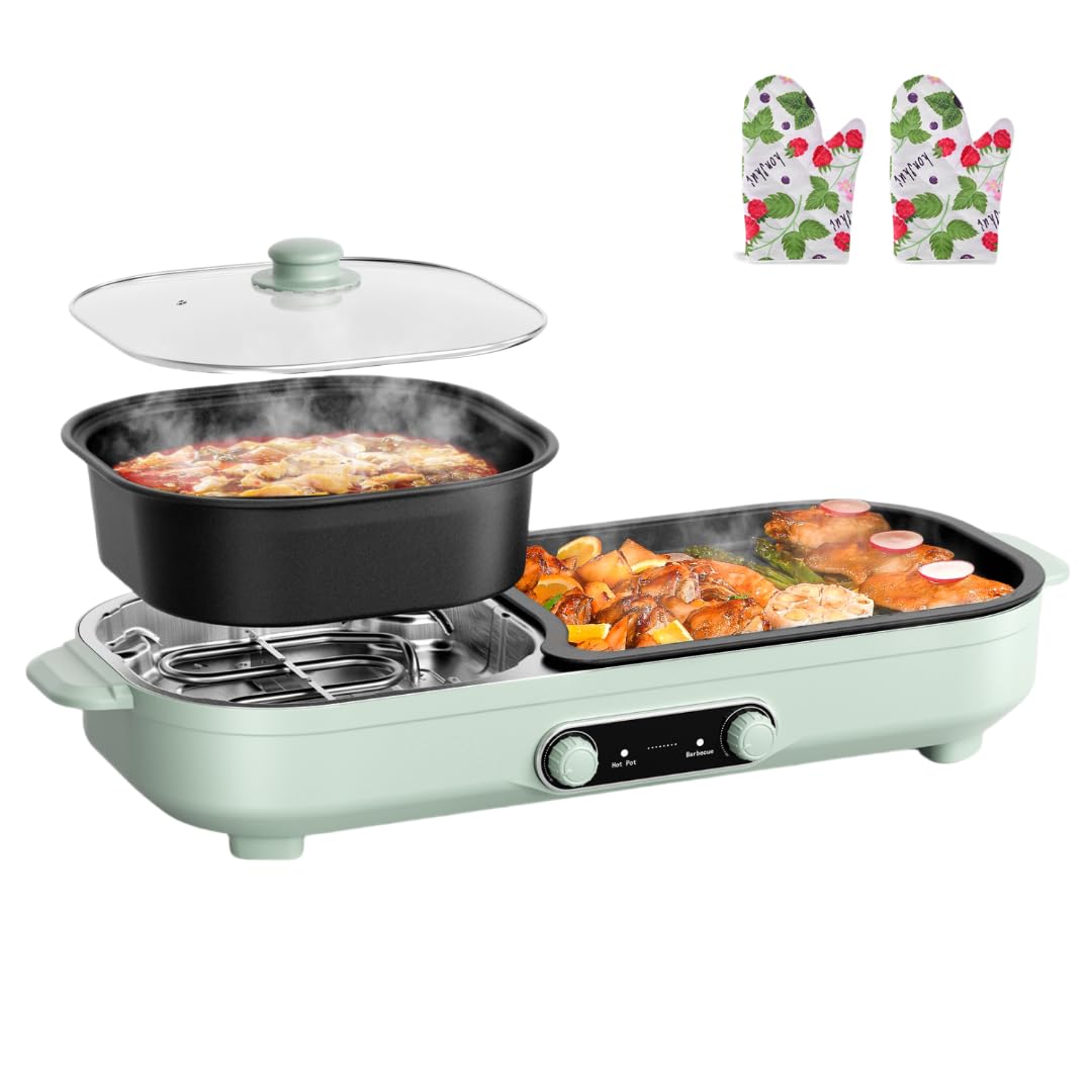 Electric Hot Pot with Grill - Non-Stick Korean BBQ & Shabu Shabu Cooker, Adjustable Temperature, Family Size for Indoor Cooking - Perfect for Home Gatherings, Asian Hot Pot Parties & Korean BBQ Nights
