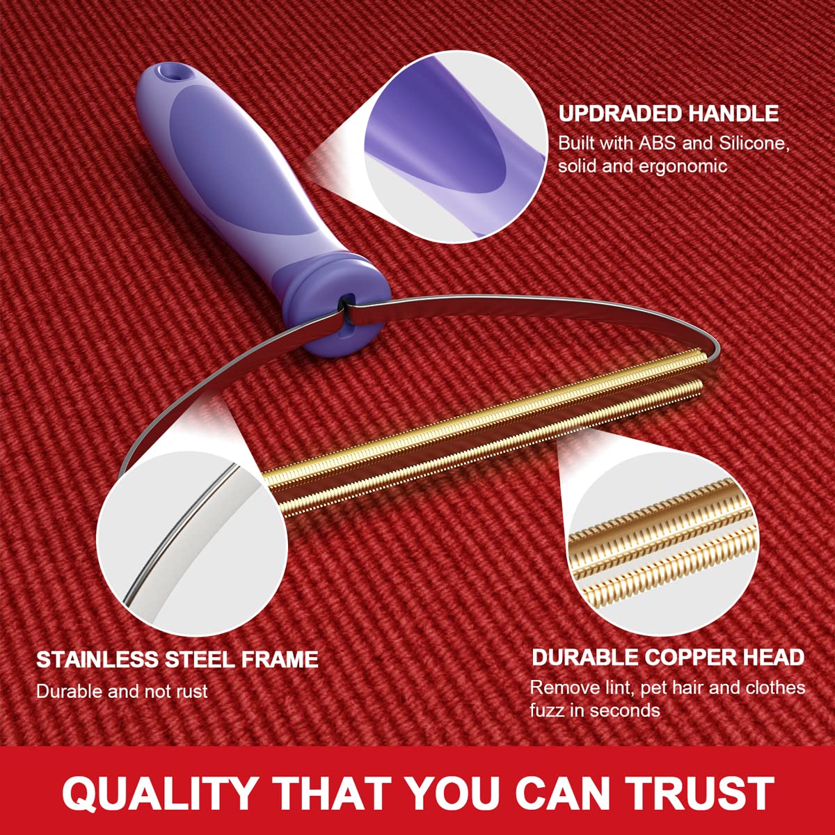 Pet Hair Remover for Dogs & Cats - 2 Pack Purple Lint Cleaner Pro, Fur Removal Tool & Portable Carpet Scraper - Effective Fuzz Rollers for Hairball Removal on Carpets, Car Mats, Couches, Pet Beds, Furniture & Rugs - Perfect for Pet Owners & Home Cleaning