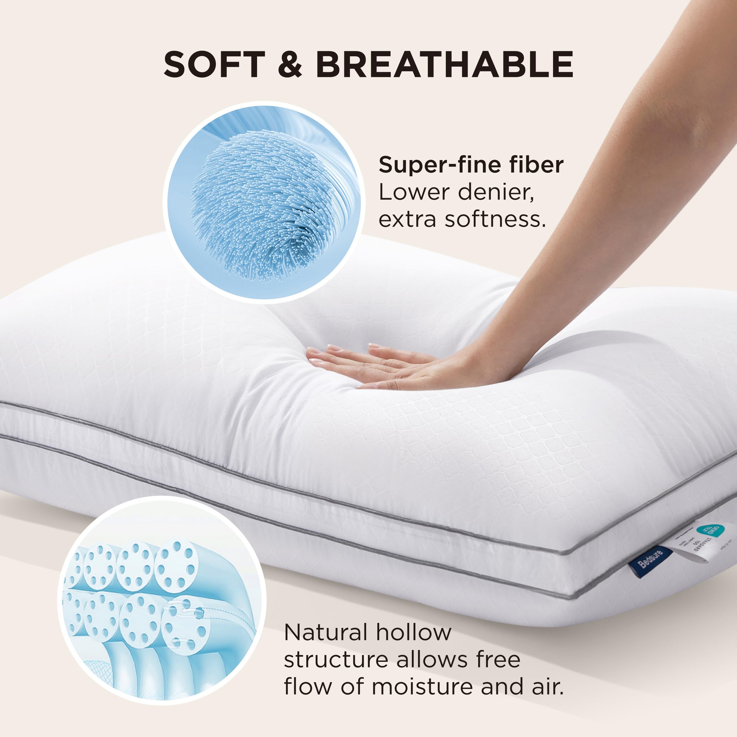 Bedsure Queen Pillows Set of 2 - Hotel Quality Down Alternative Pillows for Back/Side Sleepers - Bedroom Comfort