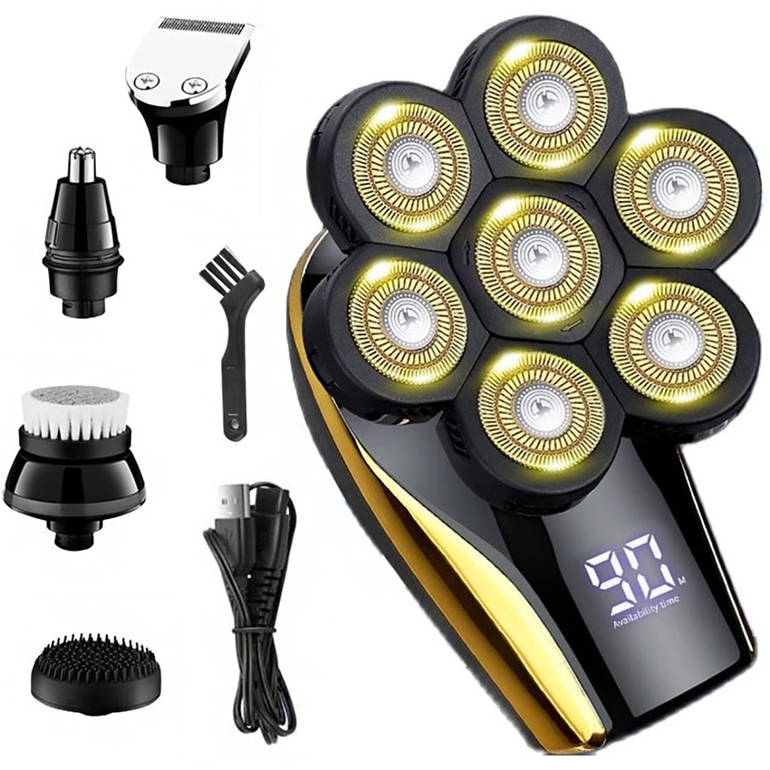 5-in-1 Rechargeable Electric Razor for Men - 7-Blade Wet/Dry Shaver & Beard/Body Trimmer | Grooming Kit for Smooth Shaving at Home, Travel & Gym