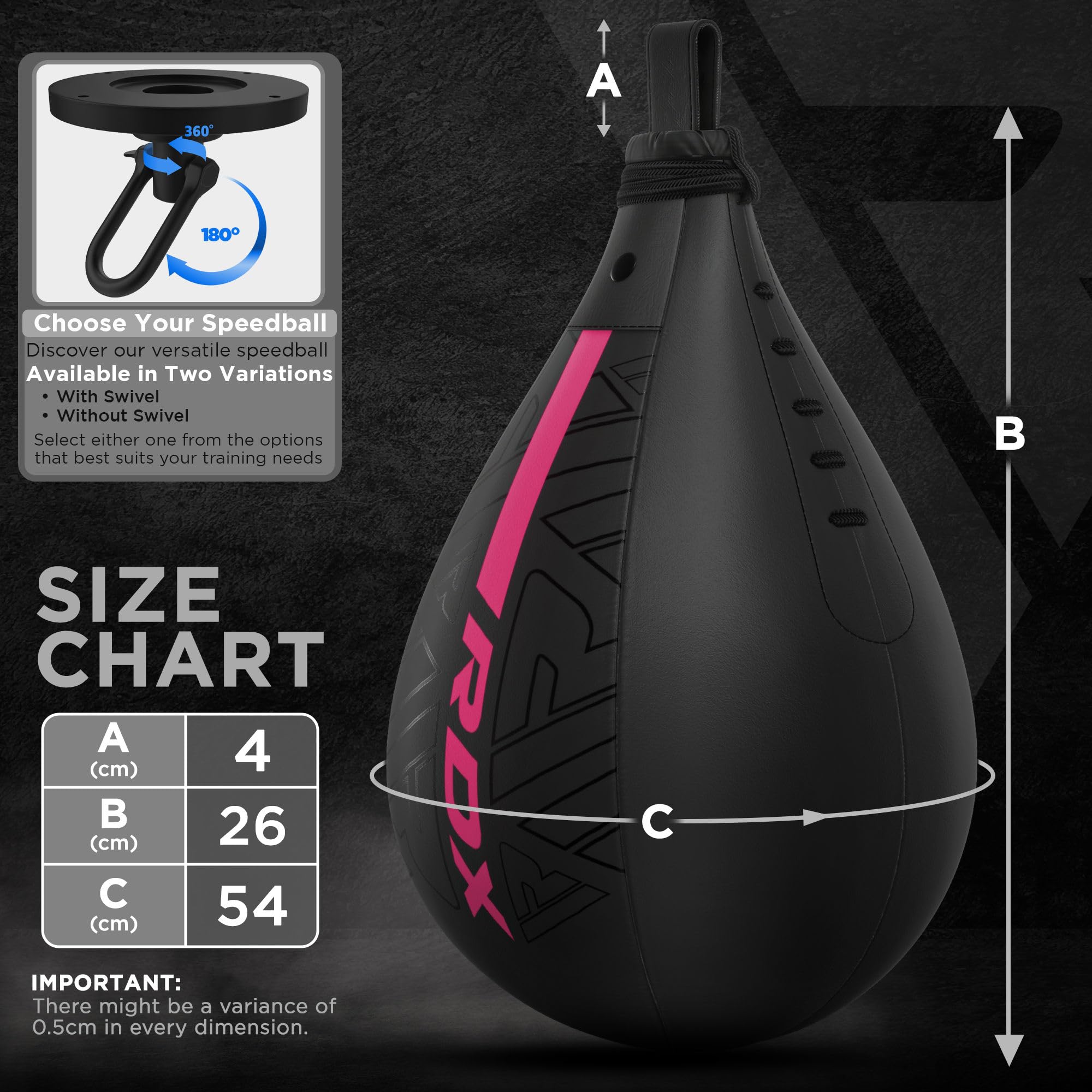 RDX Speed Bag Boxing Ball and Swivel Set - Premium Maya Hide Leather Punching Bag with Extra Bladder for MMA, Muay Thai, Boxing Training | Home Gym Equipment for Cardio & Martial Arts Workout | Perfect for Boxing Drills, Fitness Routines & Combat Sports Practice