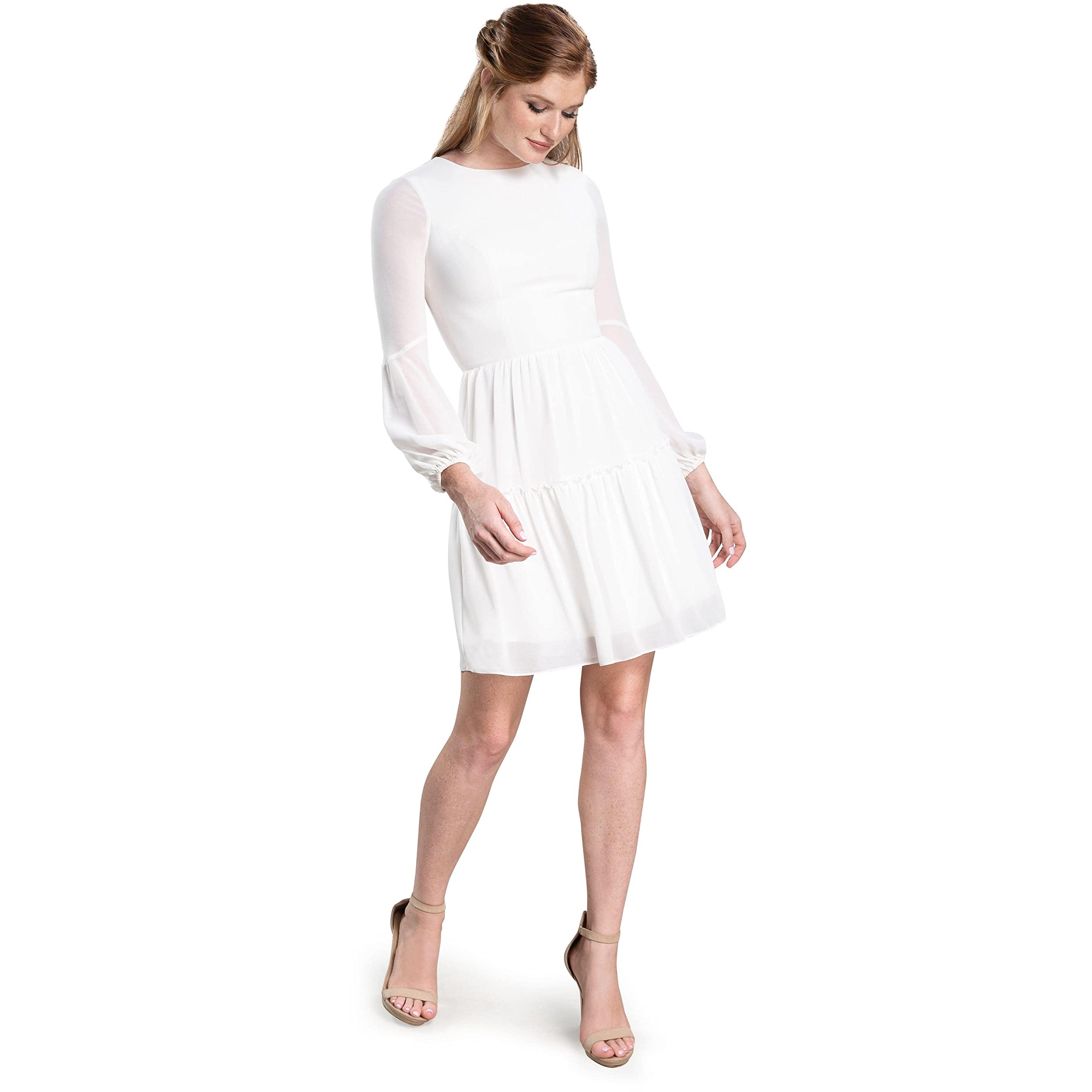 Dress the Population Women's Paola Fit and Flare Mini Dress - Elegant Cocktail Party & Wedding Guest Dress for Women