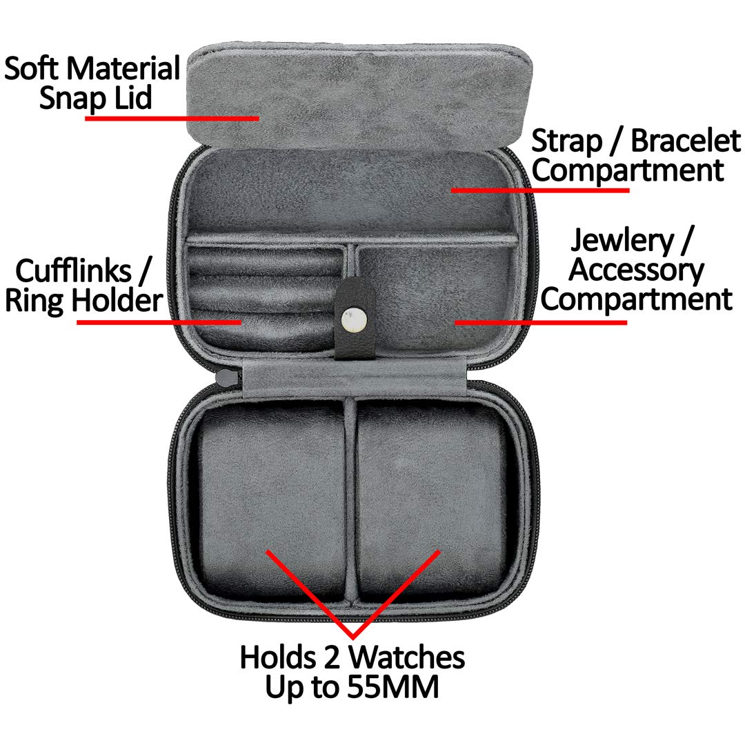 Premium ROTHWELL 6-Slot Leather Watch Box with 2 Travel Cases - Luxury Watch Organizer with Microsuede Lining & Locking Glass Top for Men's Jewelry Storage (Black/Grey Gift Set) - Perfect for Home Display, Travel Protection & Watch Collection Organization