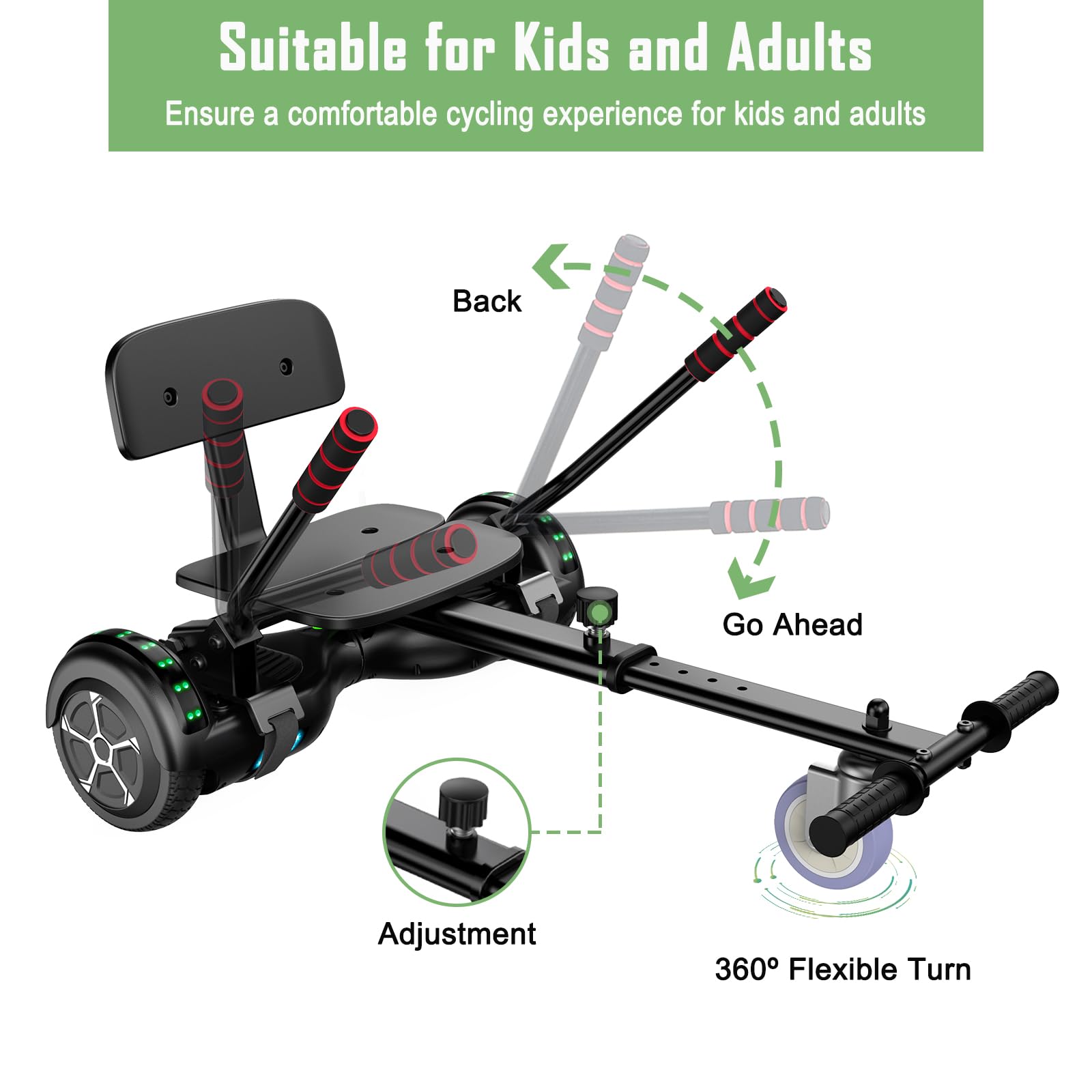 Self Balancing Hoverboard Scooter with Seat Attachment - 6.5