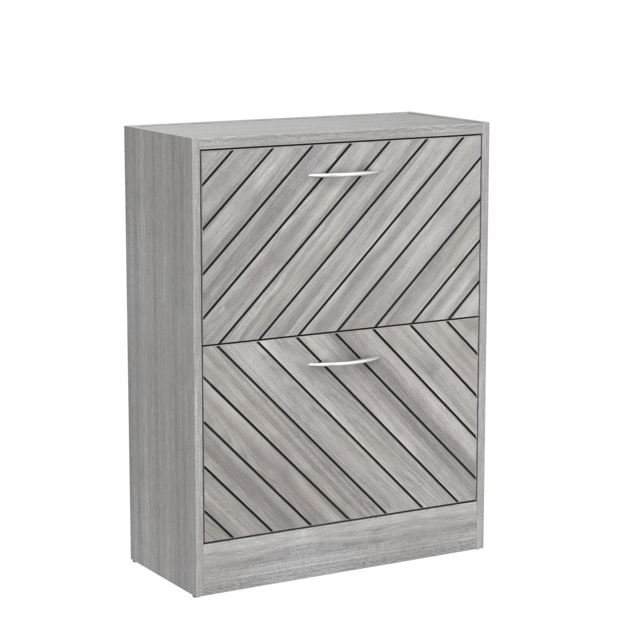 Homsee Modern Shoe Storage Cabinet with 2 Flip Drawers & Twill Louver Doors - 2-Tier Wooden Shoe Rack Organizer for Entryway, Hallway, Bedroom - Space-Saving Grey Shoe Cabinet (22.4”L x 9.4”W x 29.5”H) - Perfect for Small Apartments & Closet Organization