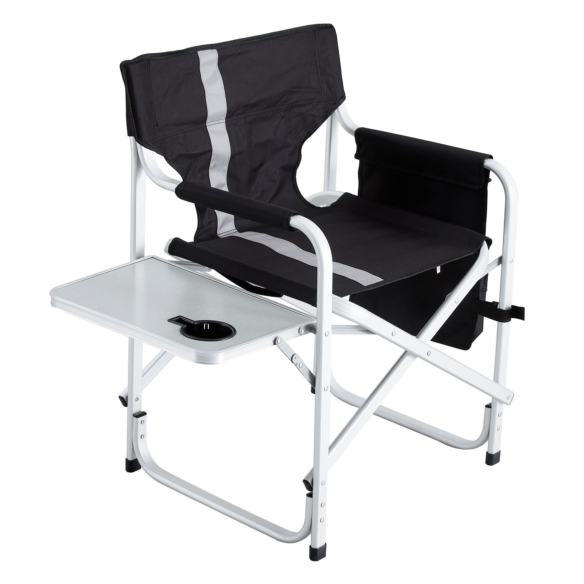 1 Piece Padded Folding Outdoor Chair with Side Table & Storage Pockets - Lightweight Oversized Directors Chair for Camping, Beach, Picnics & Indoor Use