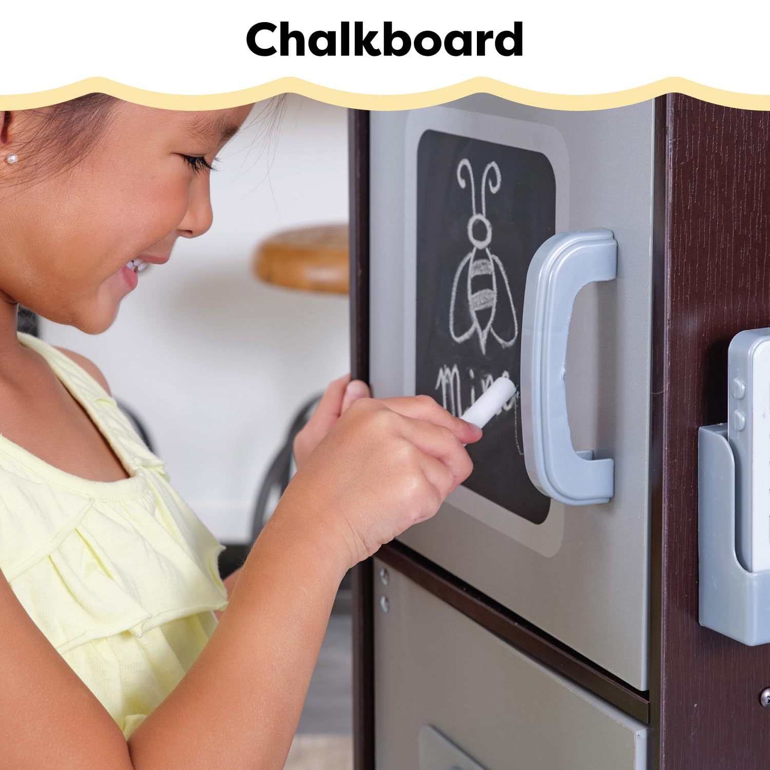 KidKraft Uptown Espresso Wooden Play Kitchen Set with Play Phone, Chalkboard & Towel Rack - Pretend Cooking Toy for Toddlers & Kids - Perfect for Imaginative Play, Birthday Gifts & Preschool Learning