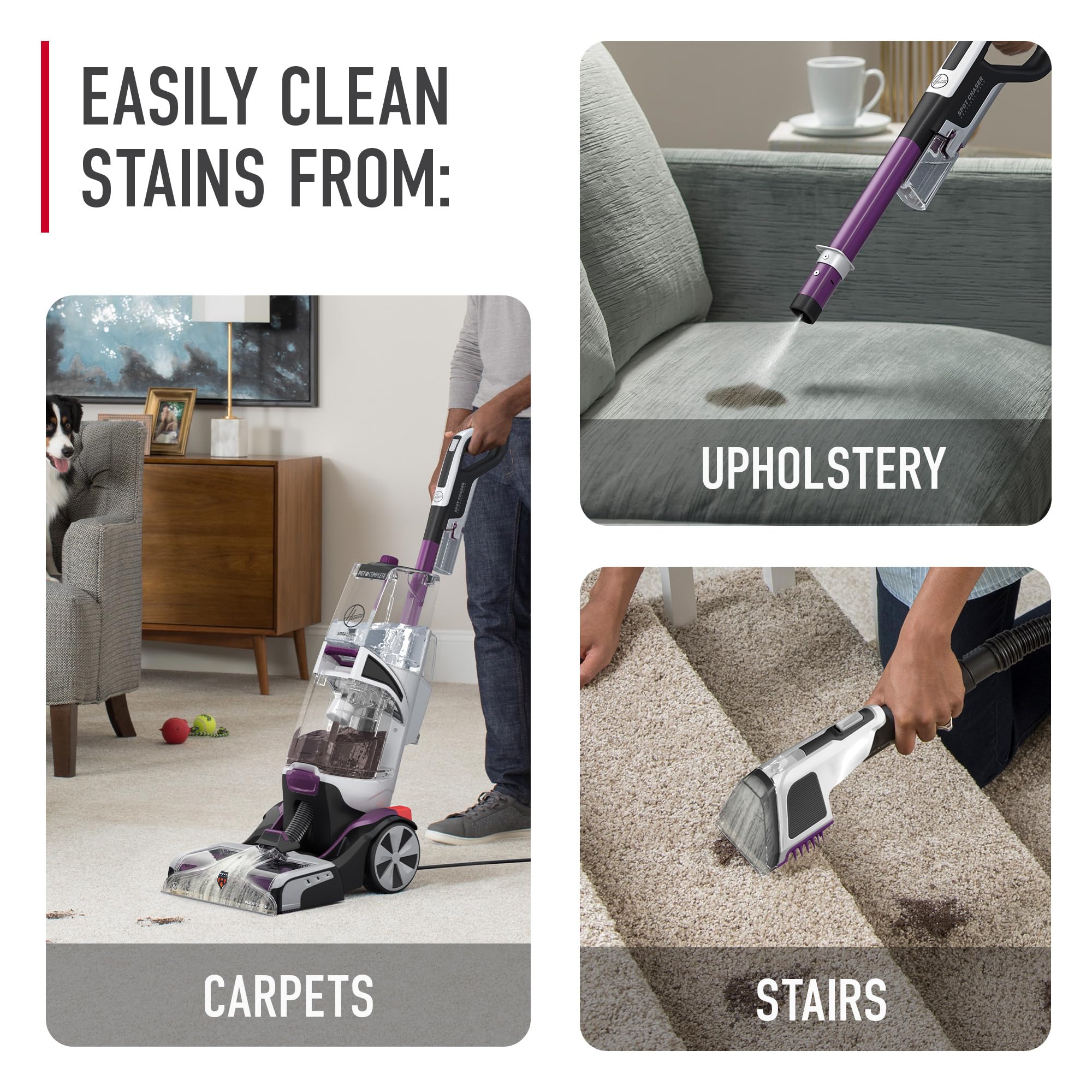 Hoover SmartWash Pet Automatic Carpet Cleaner with Spot Chaser Stain Remover Wand (FH53000PC) + Oxy Deep Cleaning Carpet Shampoo Concentrate (116 oz, AH31936) - Powerful Pet Hair & Stain Removal for Carpets, Upholstery, and Rugs - Ideal for Homes with Pets, Kids, and High-Traffic Areas