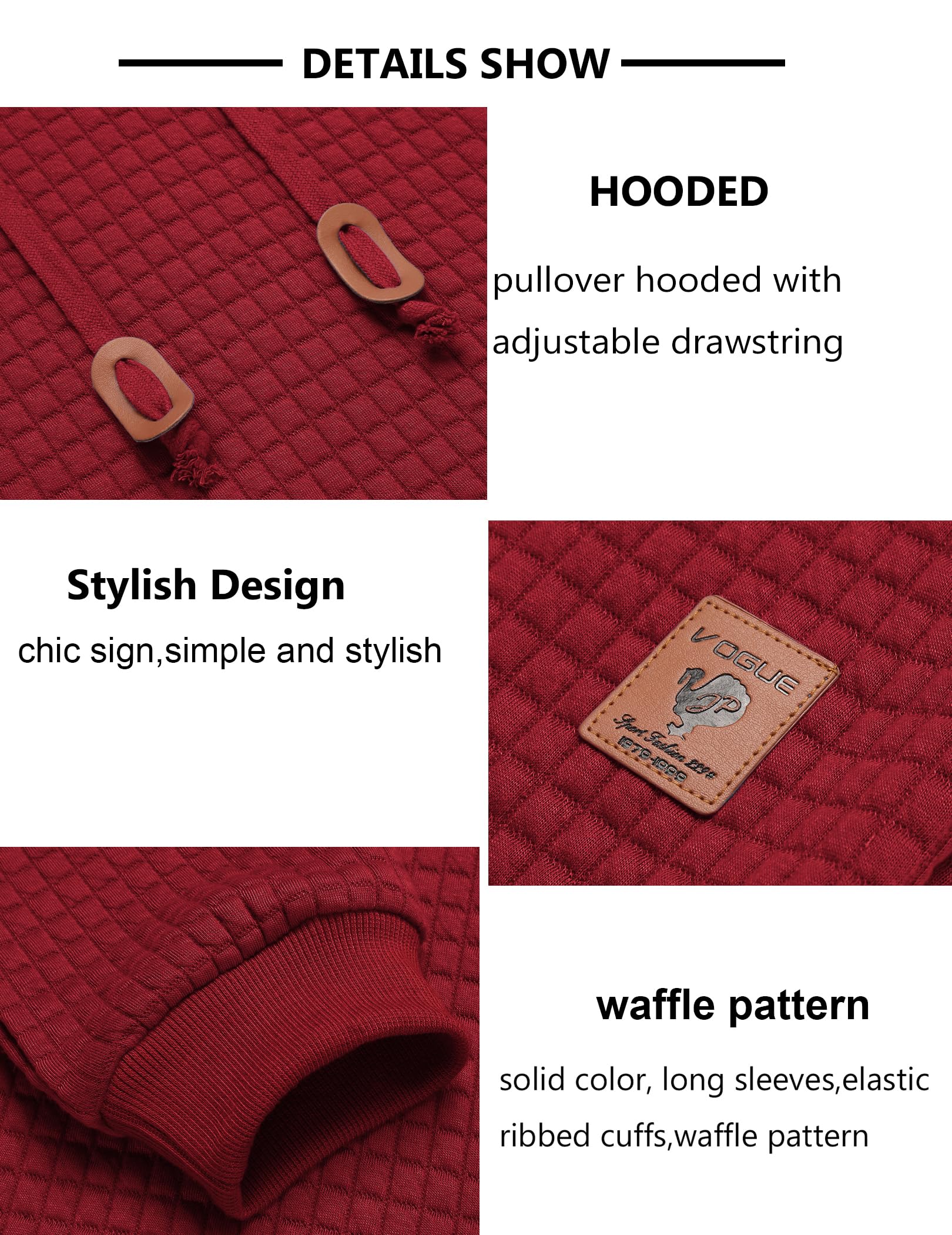 COOFANDY Men's Casual Hooded Sweatshirt - Long Sleeve Waffle Knit Pullover Hoodie with Drawstring | Perfect for Streetwear, Lounge & Outdoor Activities