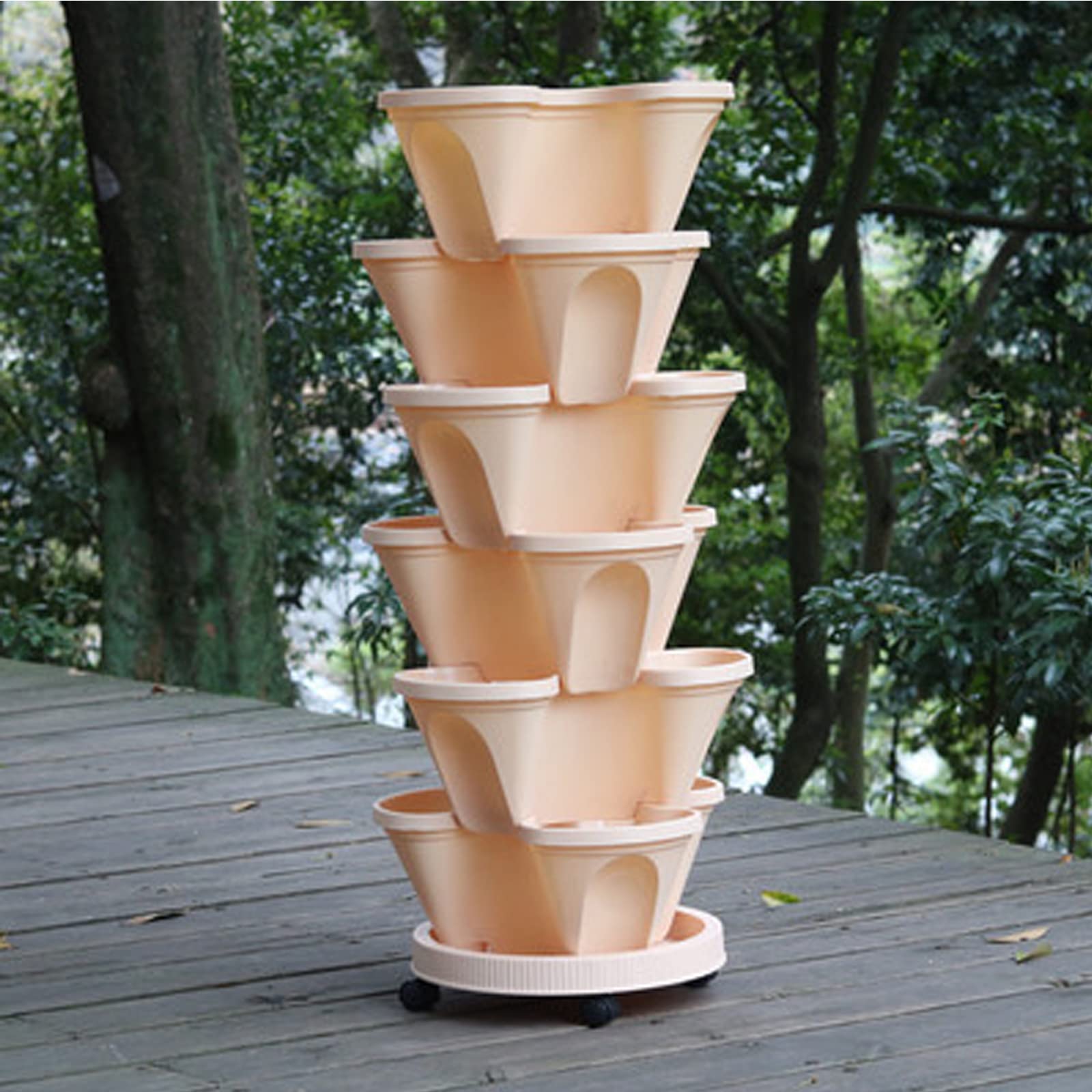 YXGLL 6-Tier Vertical Planter Kit - Stackable Garden Planting Tower with Nursery Pots for Strawberries, Herbs & Flowers (Apricot Color) | Space-Saving Solution for Balcony, Patio & Small Gardens