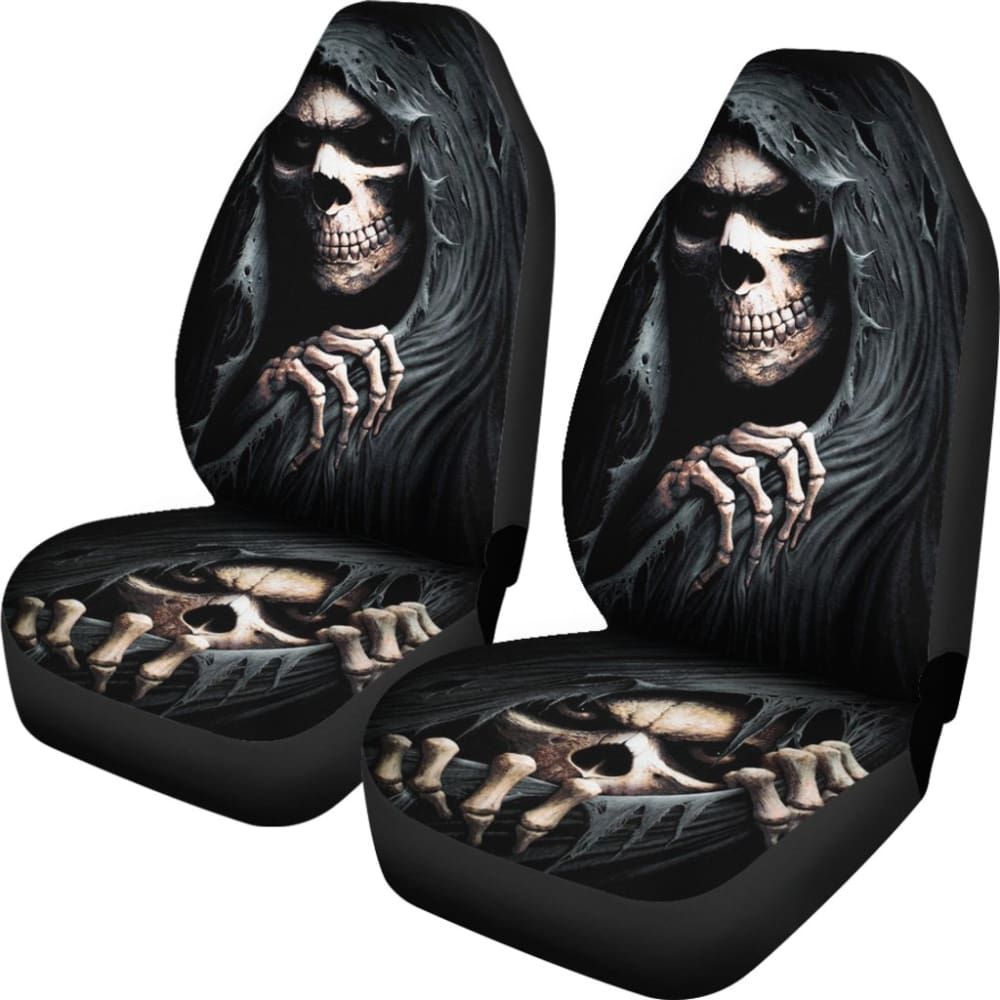 2 Pcs Grim Reaper Skull Girl Car Seat Covers - Gothic Horror Decor for Halloween, Cosplay & Car Accessories - Perfect for Car Enthusiasts & Halloween Lovers
