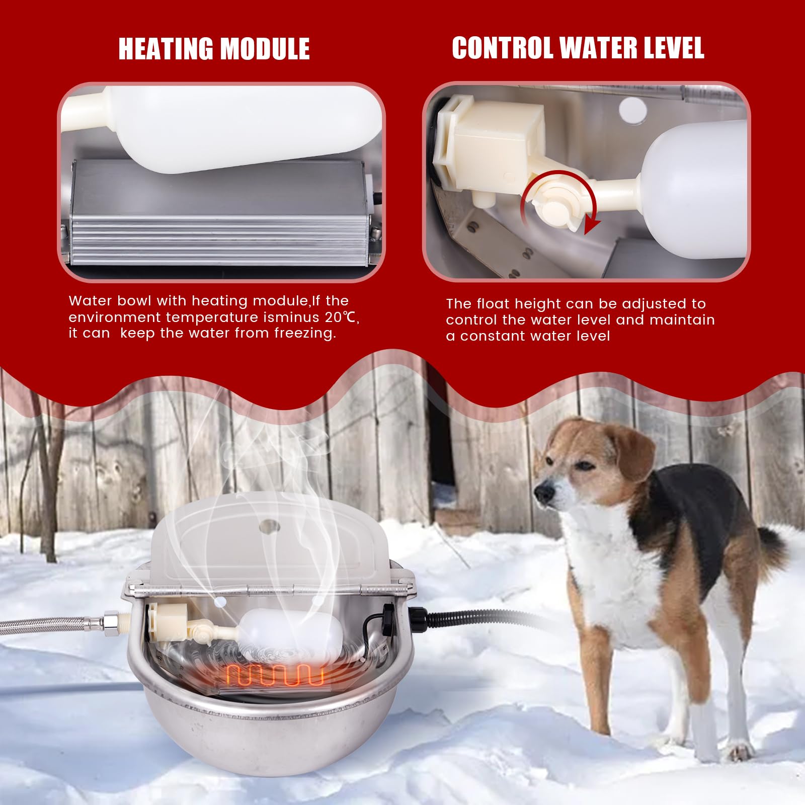 Automatic Heated Dog Water Bowl with Float Valve - Large Outdoor Heated Pet Waterer for Dogs, Cats, Rabbits, Horses & Chickens - Thermal Bowl for Winter Livestock Care - Perfect for Barns, Kennels & Backyards