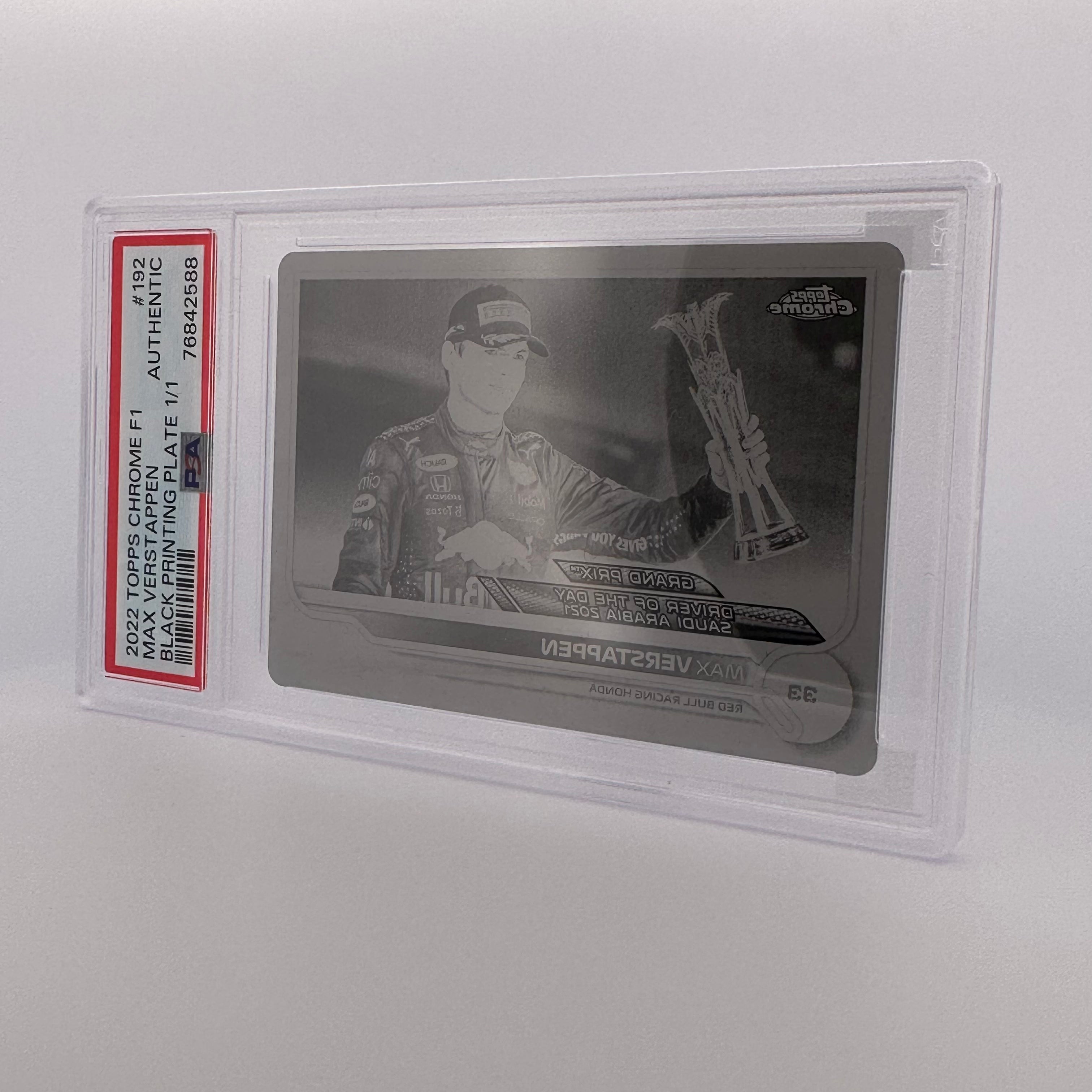 PSA Authentic 1/1 Max Verstappen #192 Black Printing Plate - Rare Collectible for F1 Racing Fans & Sports Memorabilia Enthusiasts - Perfect for Display, Trading Cards Collection, and Man Cave Decor