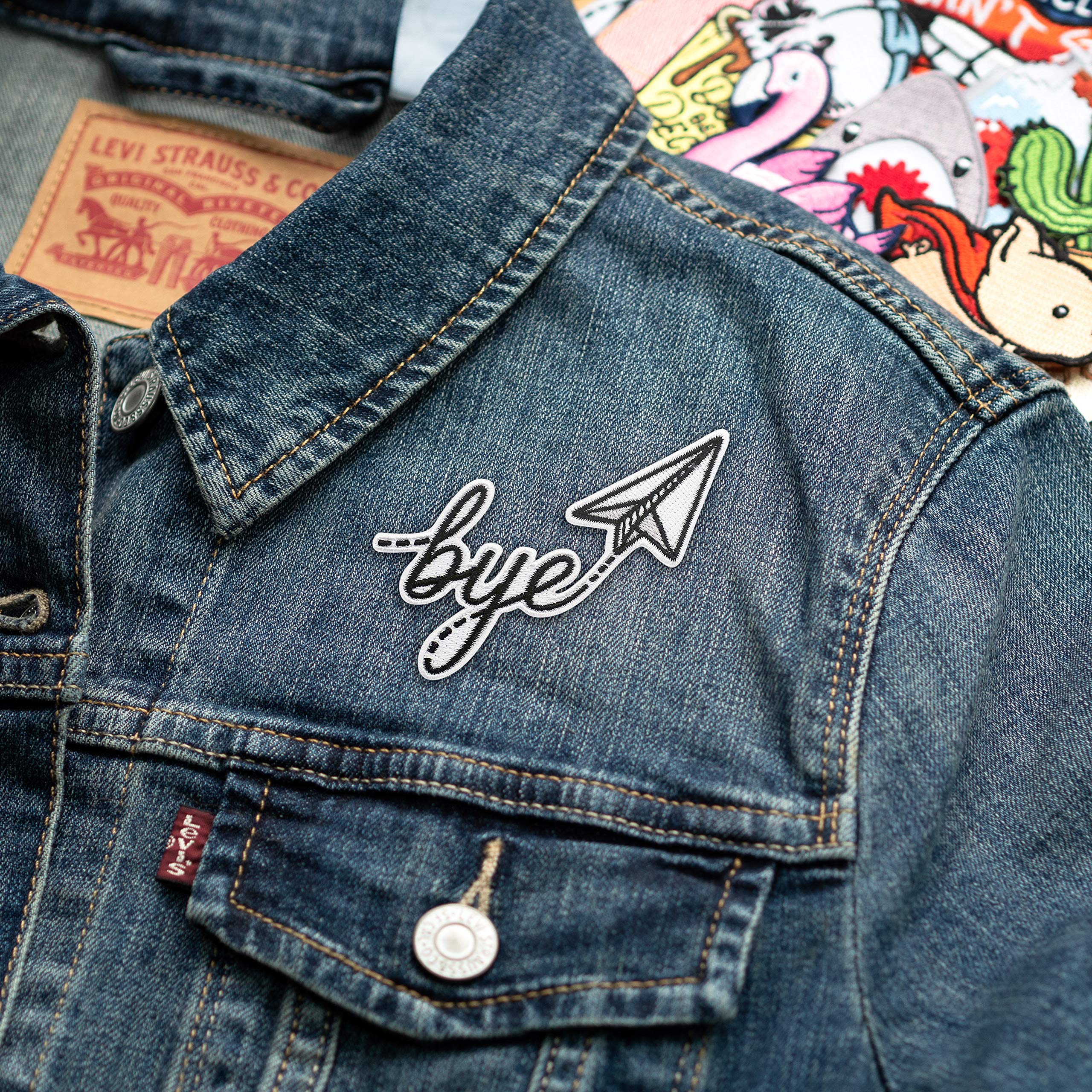 Winks For Days Bye Paper Airplane Embroidered Iron-On Patch - DIY Sewing Applique for Jackets, Bags & Denim - Perfect for Customizing Clothes & Accessories