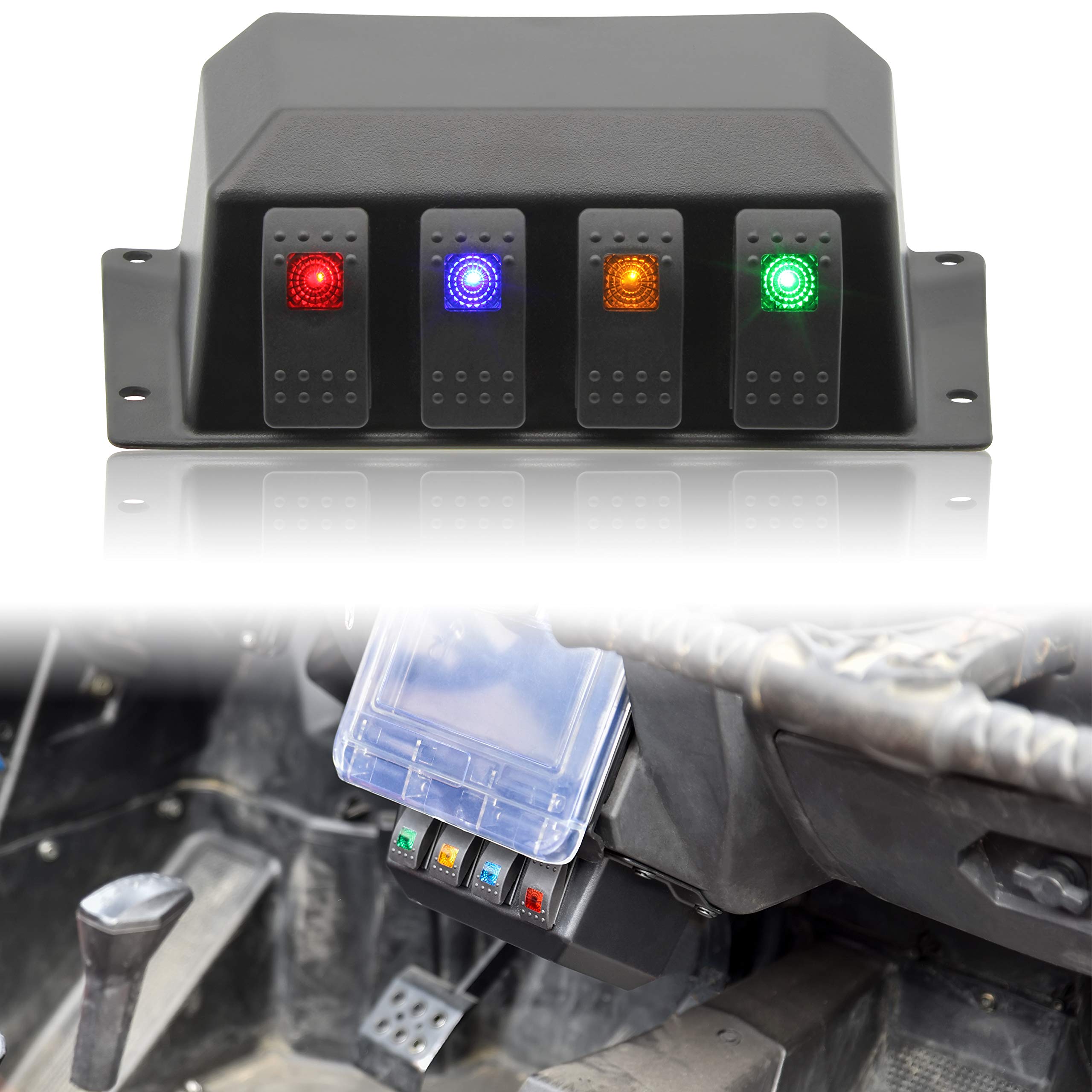 SAUTVS Switch Panel for Polaris RZR XP 1000 2014-2018 | Under Dash Switch Case with 4 Rocker Switches | Off-Road Accessories for UTV & Side-by-Side Vehicles | Perfect for Trail Riding & Off-Road Adventures