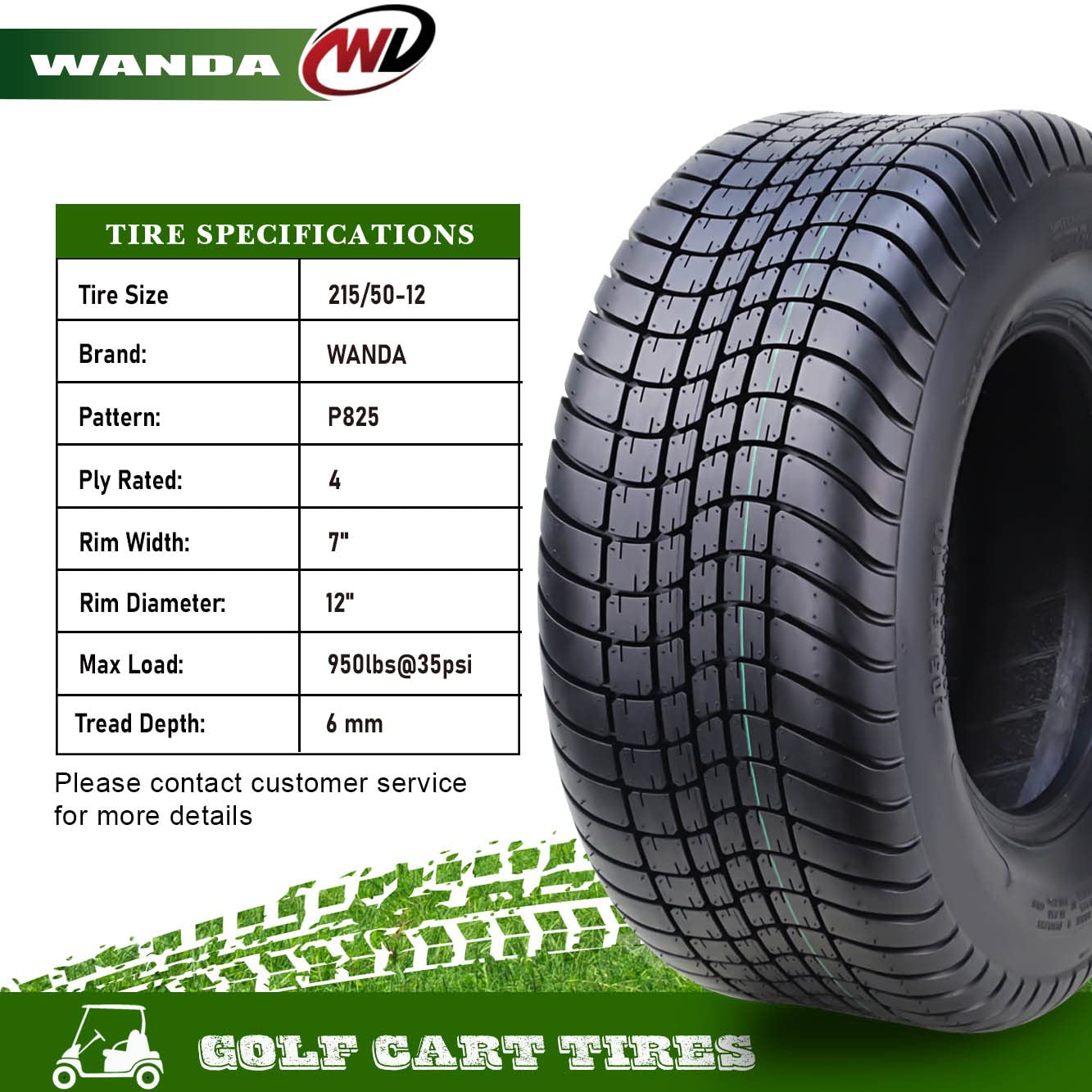 WANDA 215/50-12 Golf Cart & ATV Tires - 4 Ply All-Terrain Tires (Set of 2) - 215/50x12 - Perfect for Golf Carts, Utility Vehicles & Off-Road Adventures
