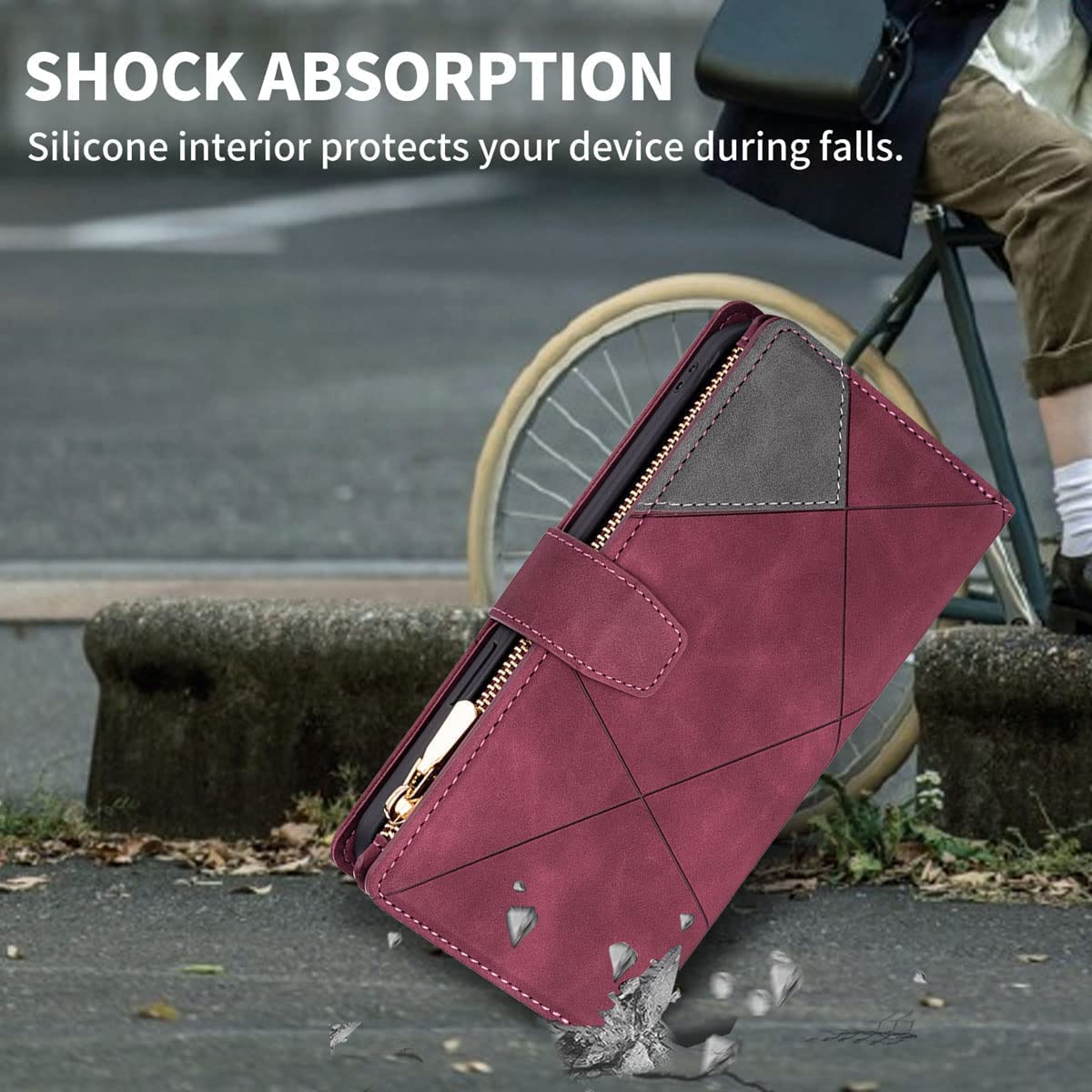Premium Leather Wallet Case for Samsung Galaxy S22 Plus - 9 Card Slots & Zipper Pocket with Handbag Wristlet Flip Cover (Red) | Perfect for Daily Use, Travel & Business Meetings