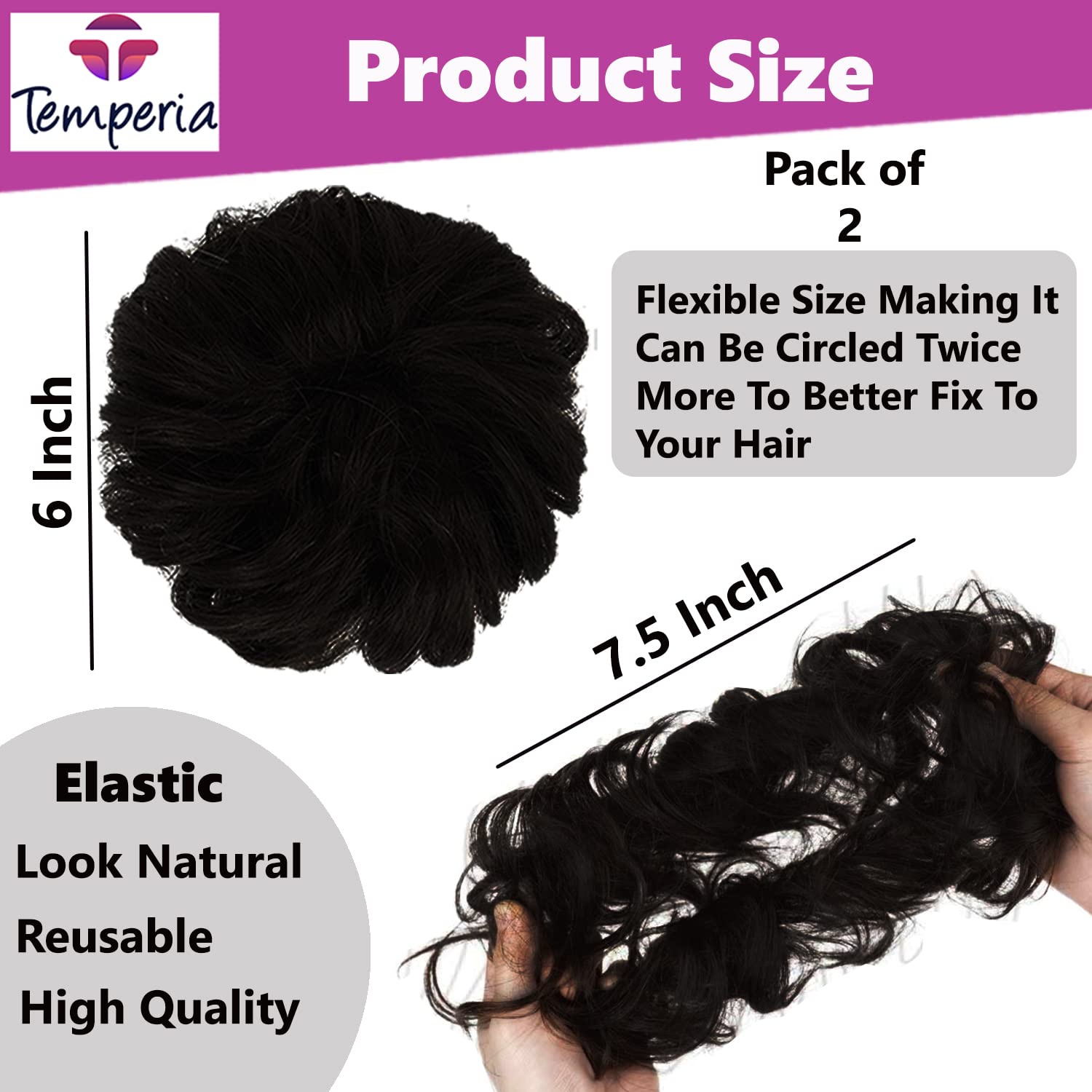 Stylish Juda Hair Buns for Women - Messy Bun Hair Extension & Fake Hair Donut Maker with Elastic Band - Black (Pack of 1) | Perfect for Updos, Ponytails & Everyday Hairstyles