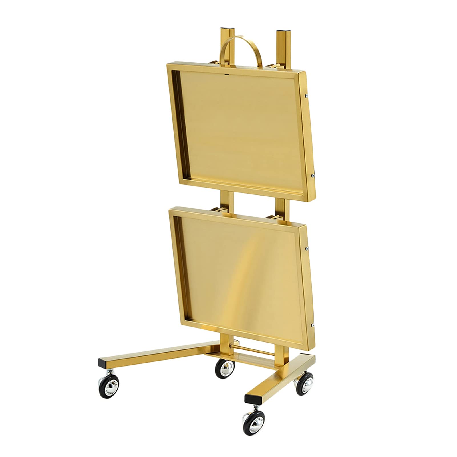 Foldable Gold Trolley Cart with Wheels & Handle - Stainless Steel Utility Organizer for Salon, Barber Shop & Home Storage | Portable Beauty Station & Mobile Storage Solution