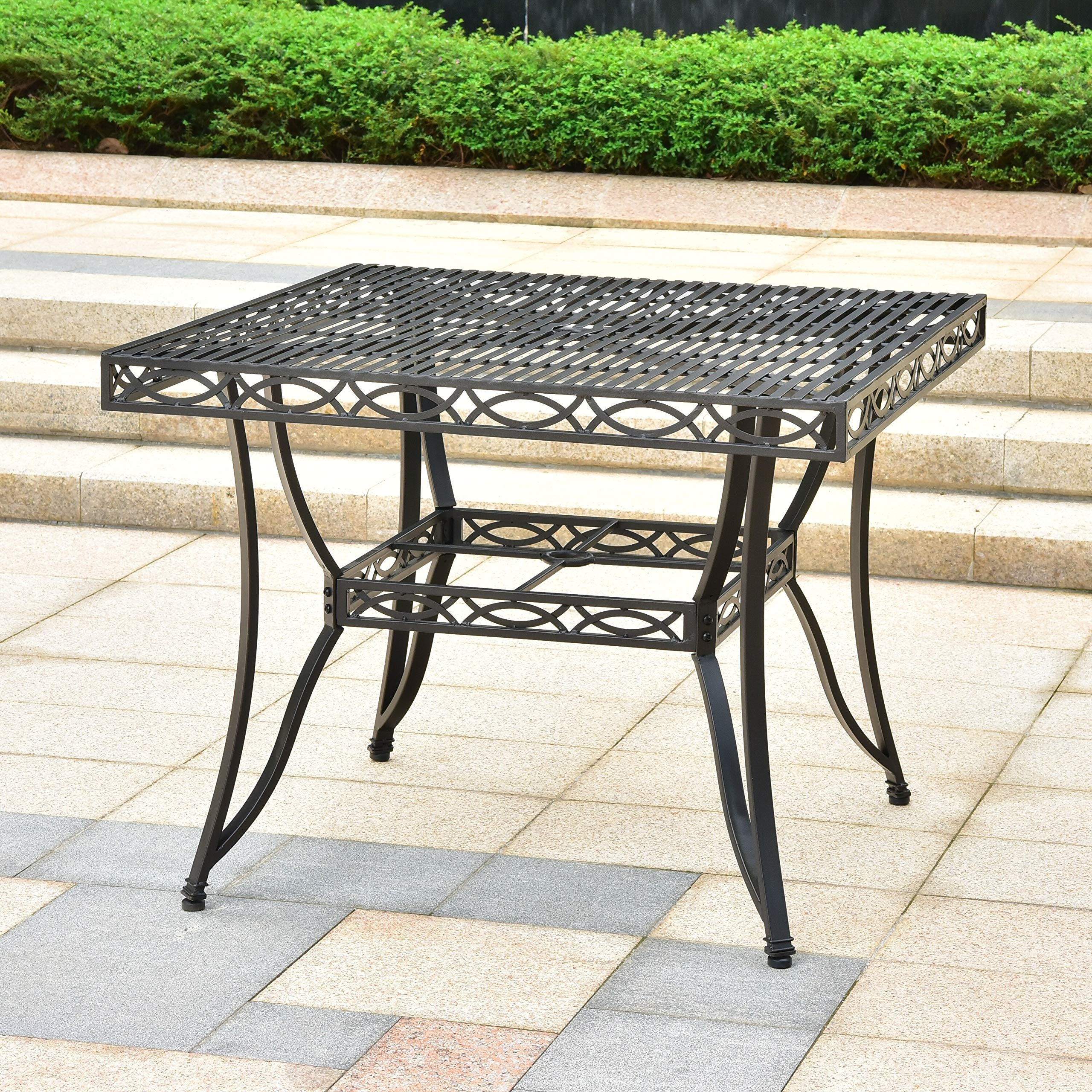 Segovia 39-inch Square Iron Dining Table with Umbrella Hole - Outdoor Patio, Garden, and Backyard Furniture for Dining and Entertaining